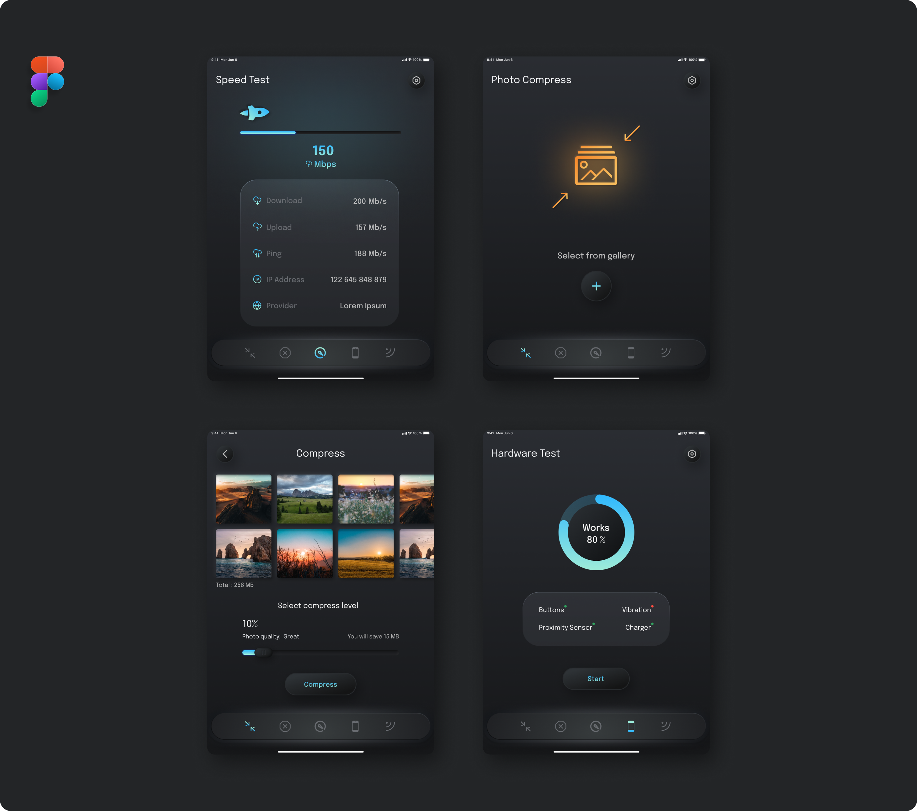 Speed Test for & Photo Compress Tablet iOS App UX/UI Design