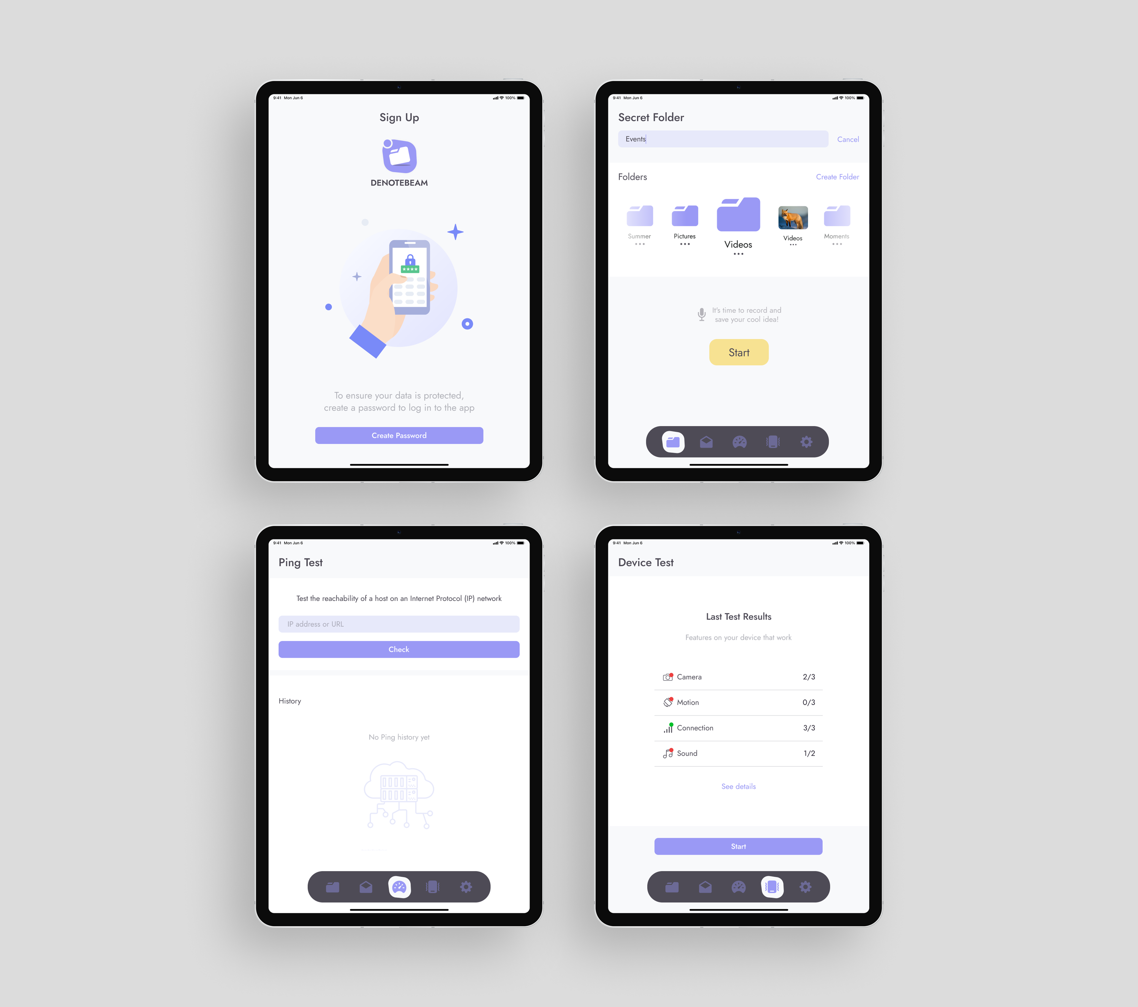 Secret Folder Manager iOS Tablet App UX/UI Design