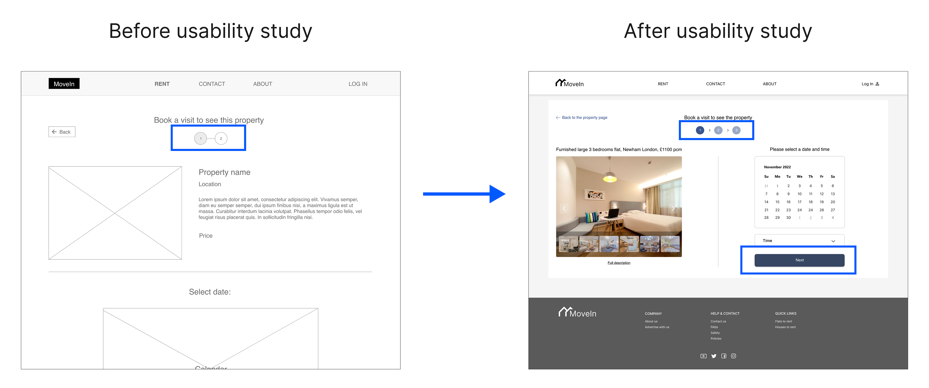 Mockups before and after usability study