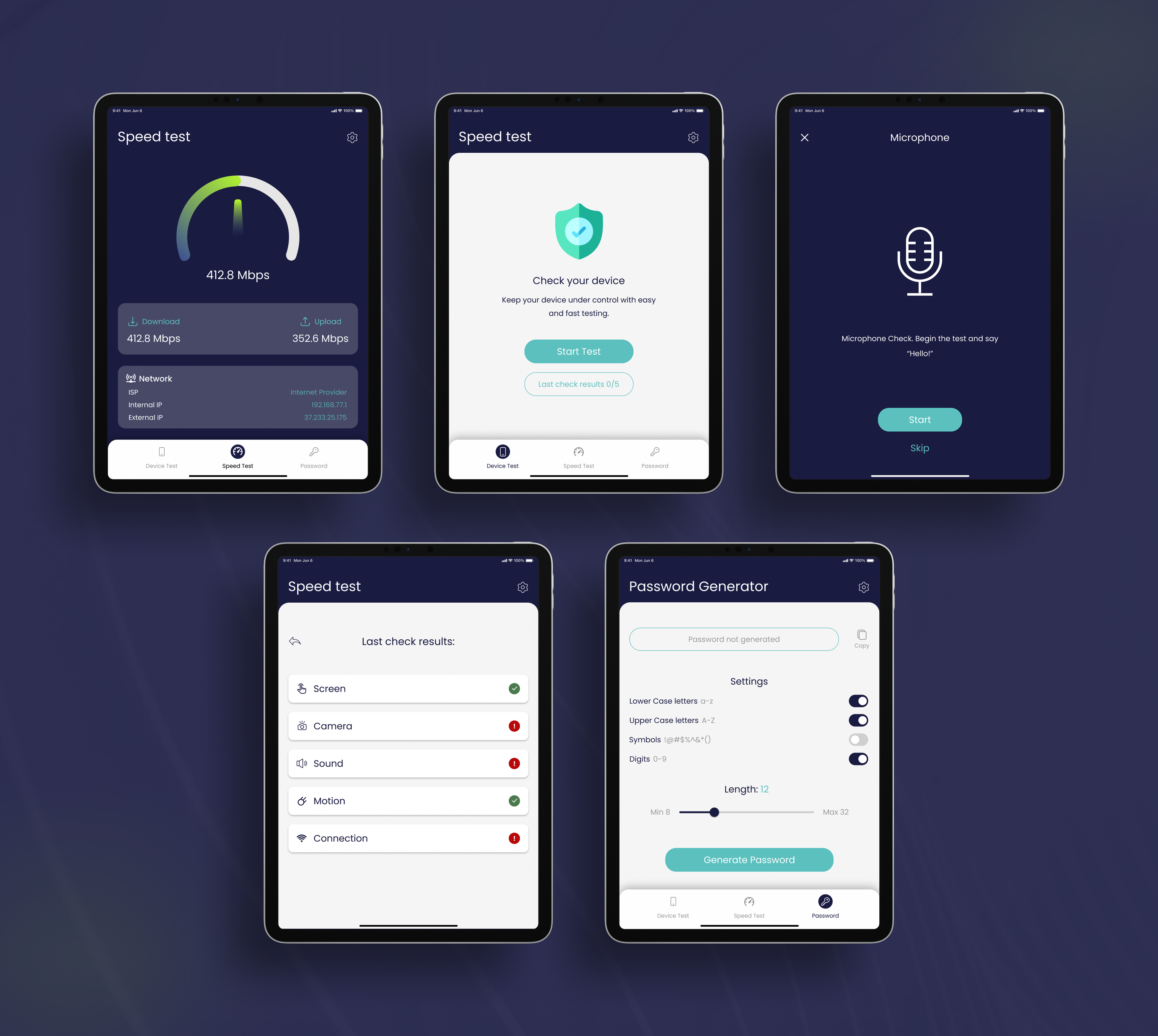 Statscope - Internet Speed at & Device Test iOS iPad App Design