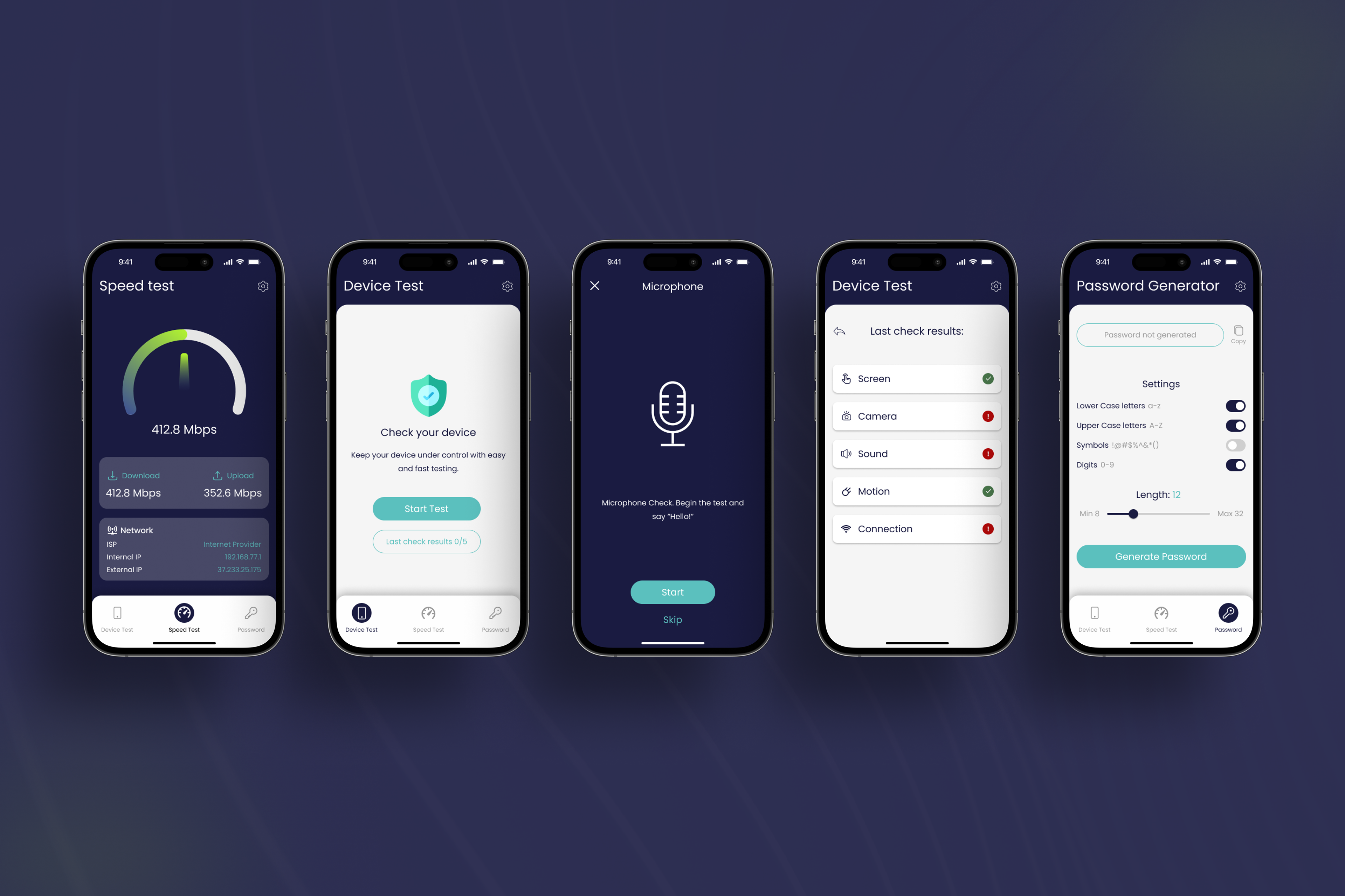 Statscope - Internet Speed at & Device Test iOS Mobile App Design
