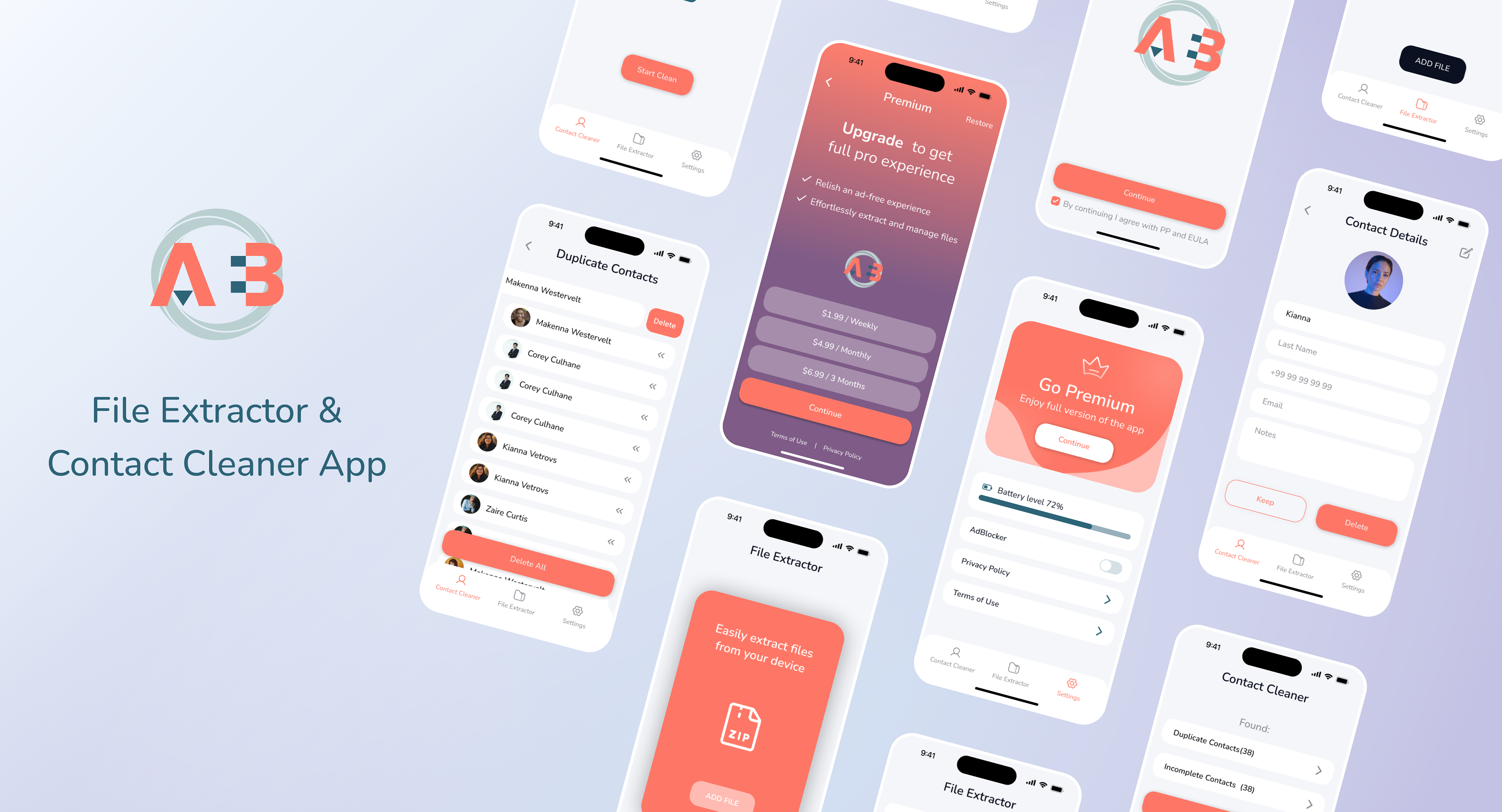File Extractor & Contact Cleaner iOS App UX/UI Mobile App Design