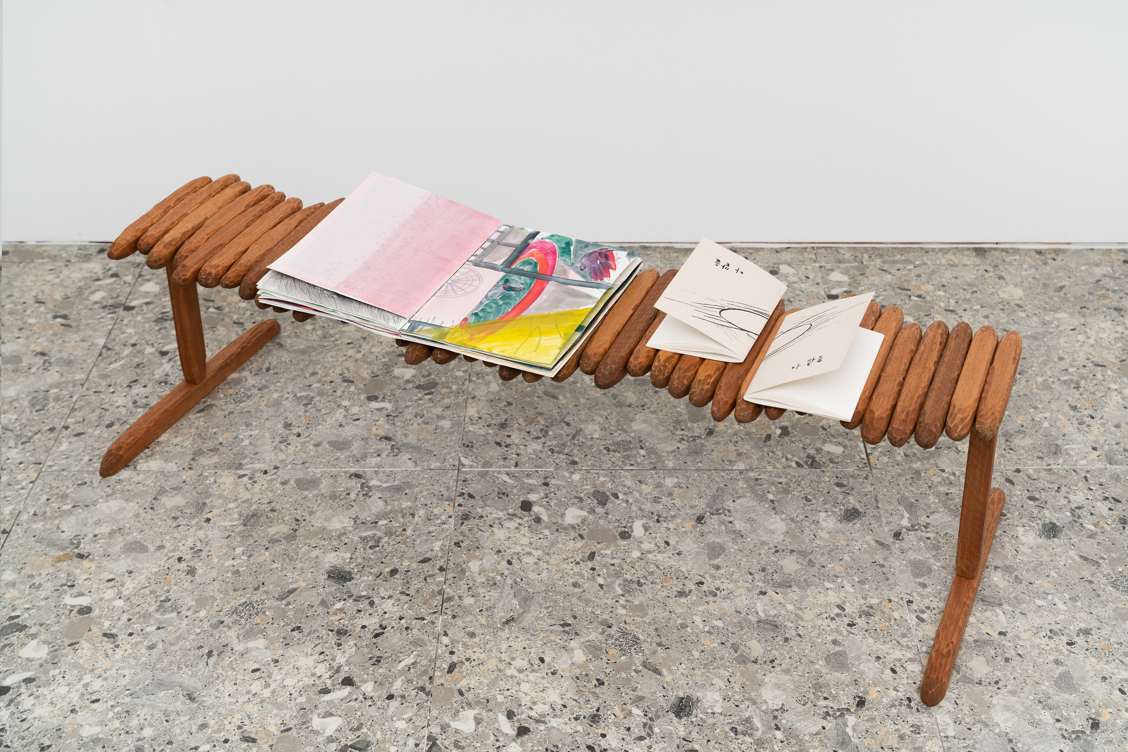 Facing you, From afar 마주치지 않고 마주하기, 2024. Wood-Lauan, 120x27x32(cm)