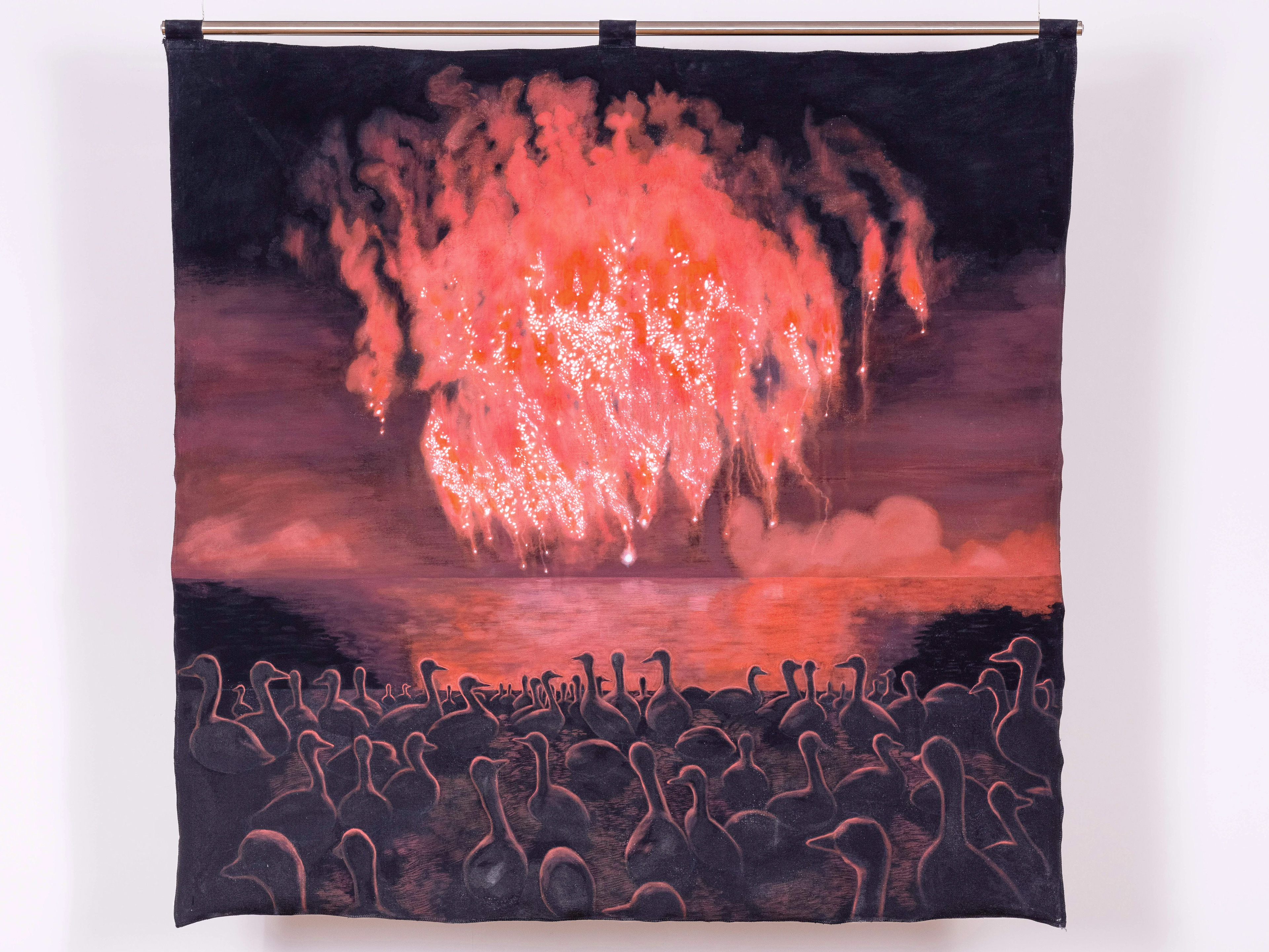 World Migratory Bird Day 세계 철새의 날, Gouache in fabric, 120x120(cm)