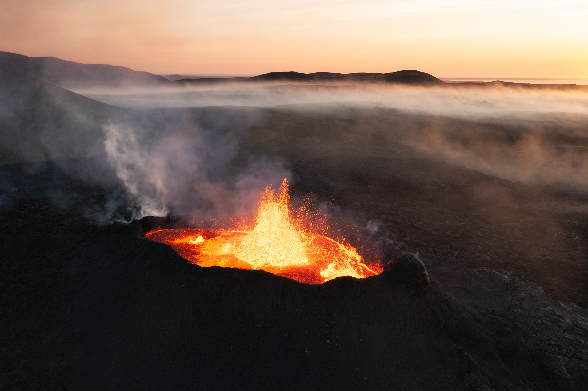 Active Volcano Eruption at Night – Lava Field in Iceland
