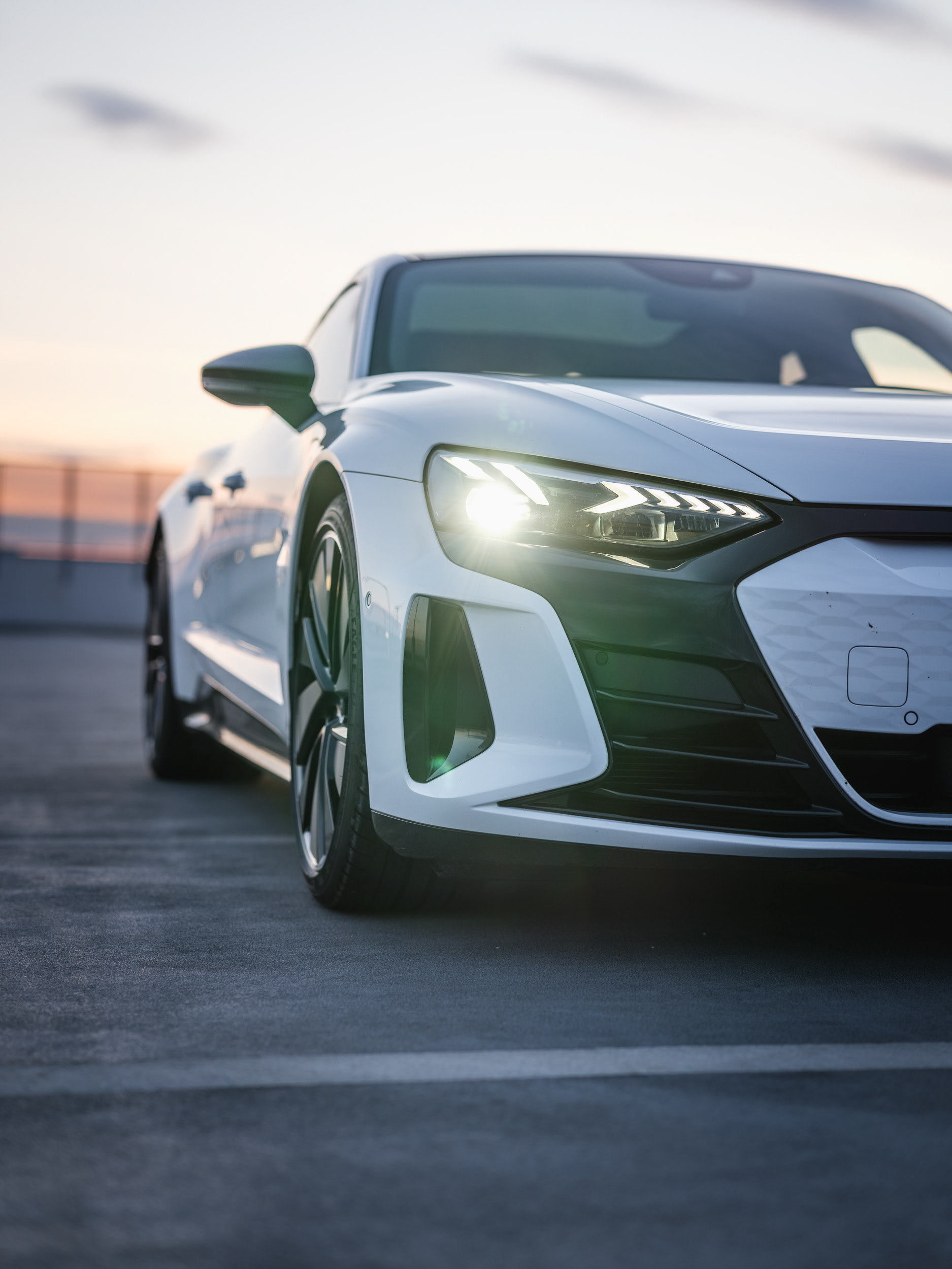 Audi e-tron GT RS Front Corner Shot in Sunset Light
