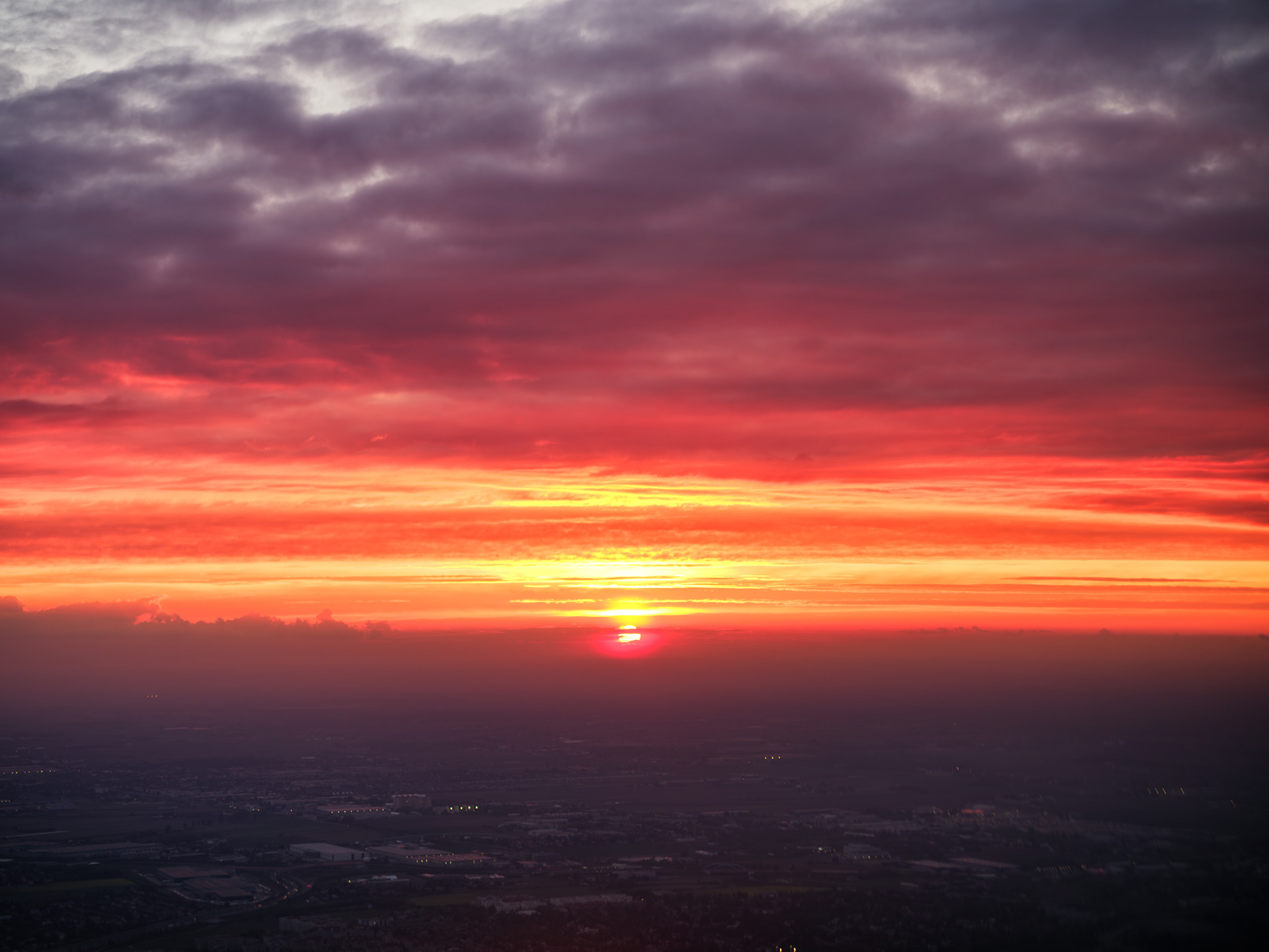 Shortly after Take-off in Warsaw from Runway 33 into the Sunset