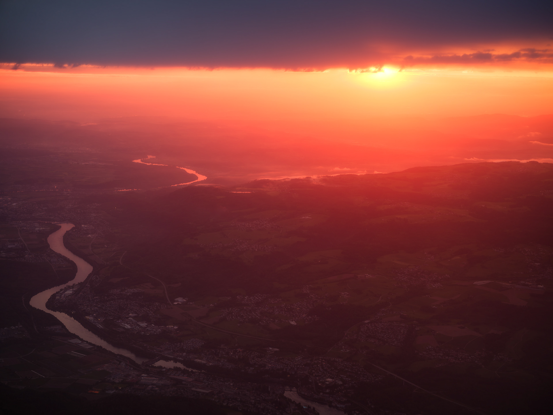 Approaching Zürich Airport during Sunset