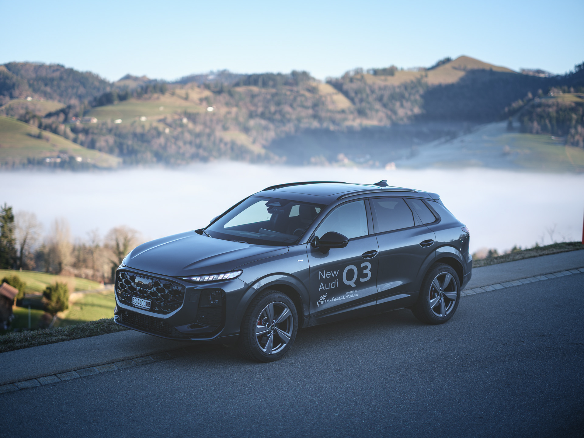 Audi Q3 Side View – Premium SUV on Scenic Mountain Road