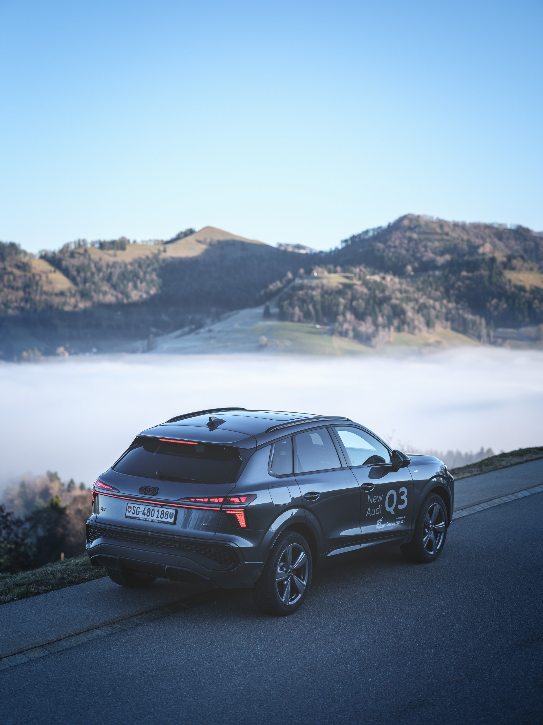 Audi Q3 Rear View – Modern Tail Light Design in Alpine Setting