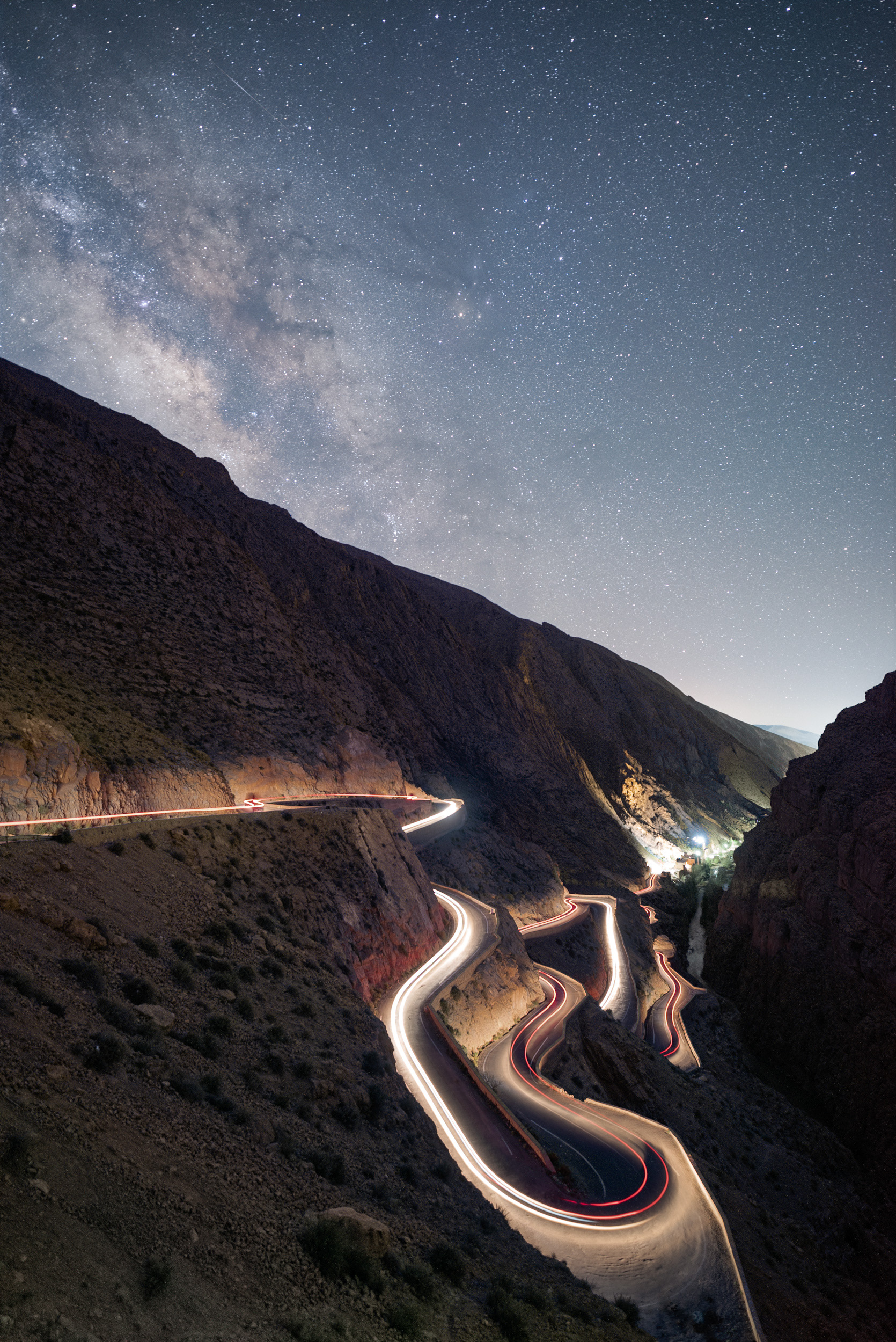 Winding Road with Light Trails – Dades Gorge