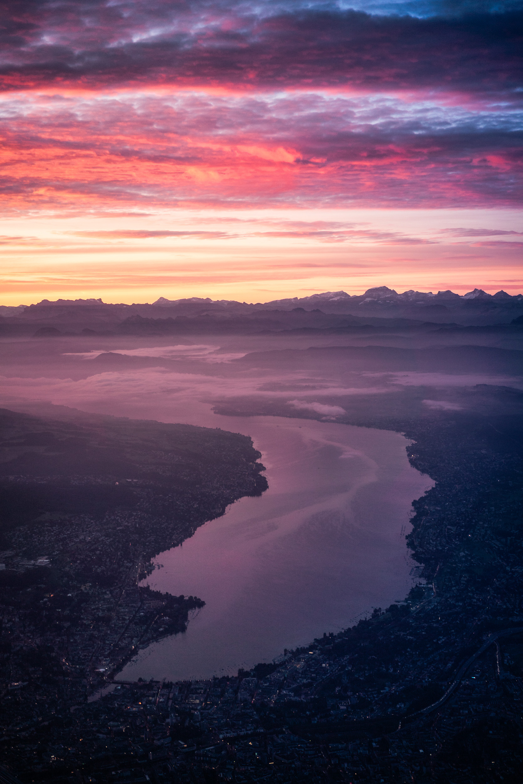 Lake Zurich at Dusk from Above