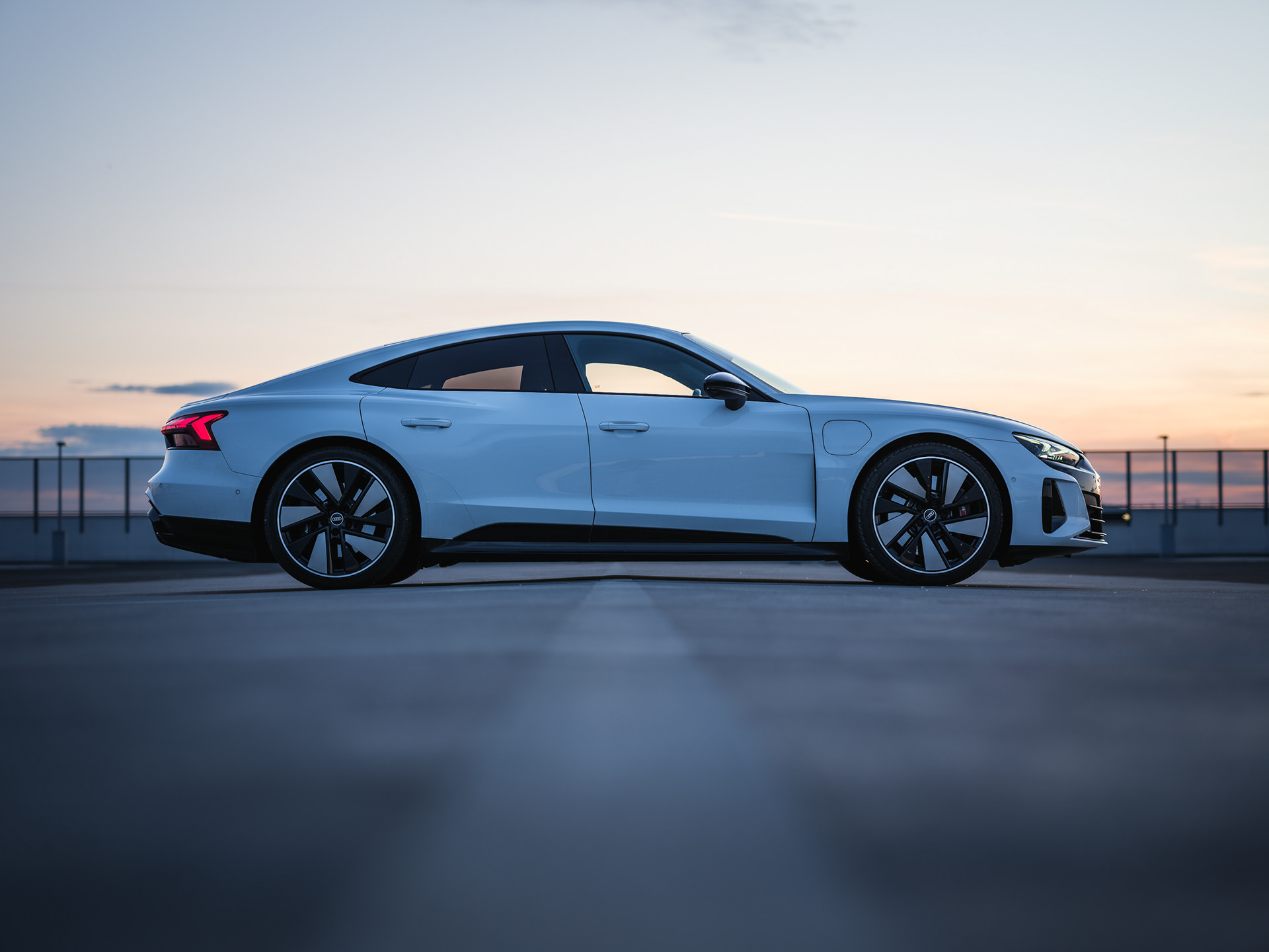 Audi e-tron GT RS Side Profile on Rooftop Parking Deck