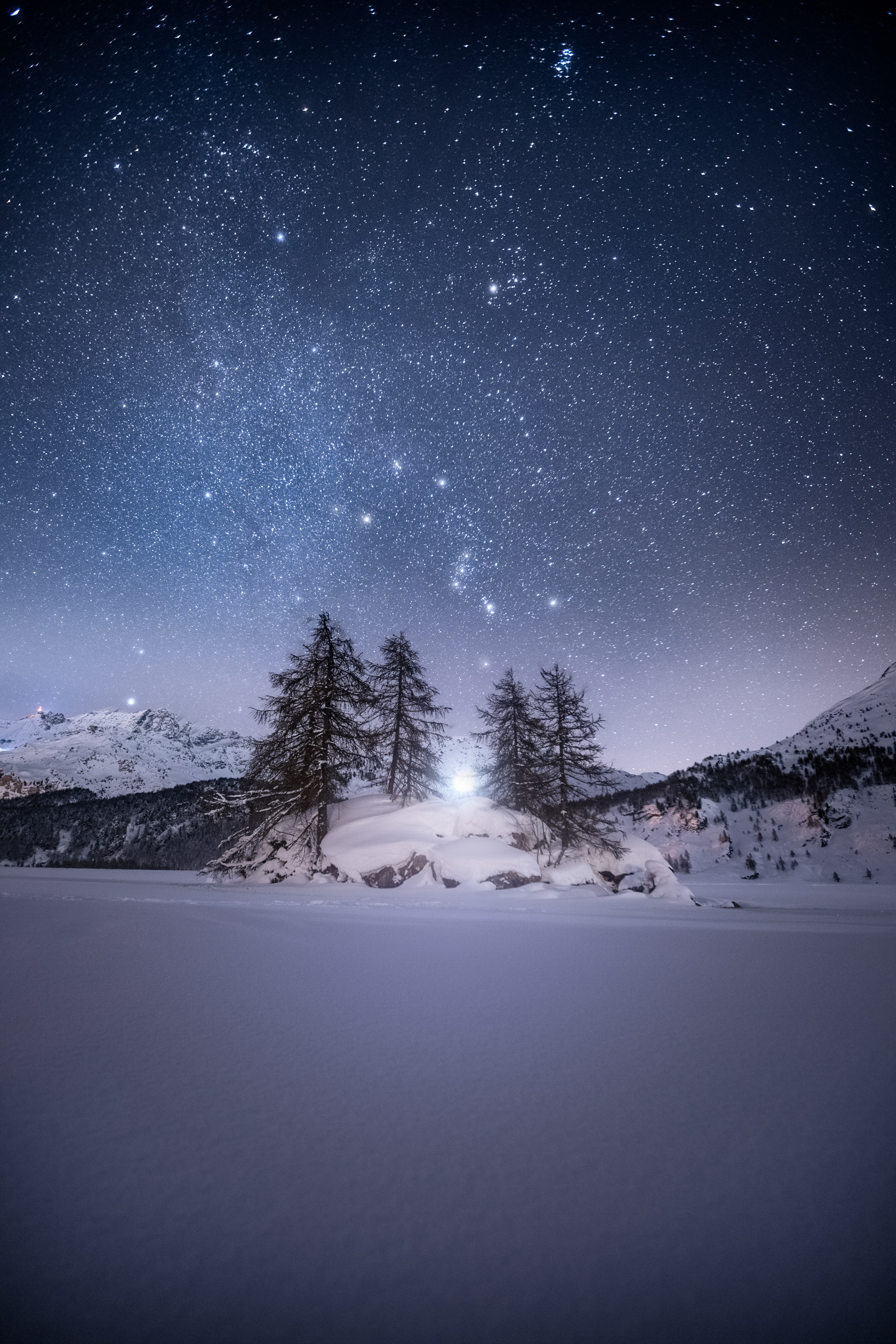 Frozen Lake Sils Under Orion in Winter
