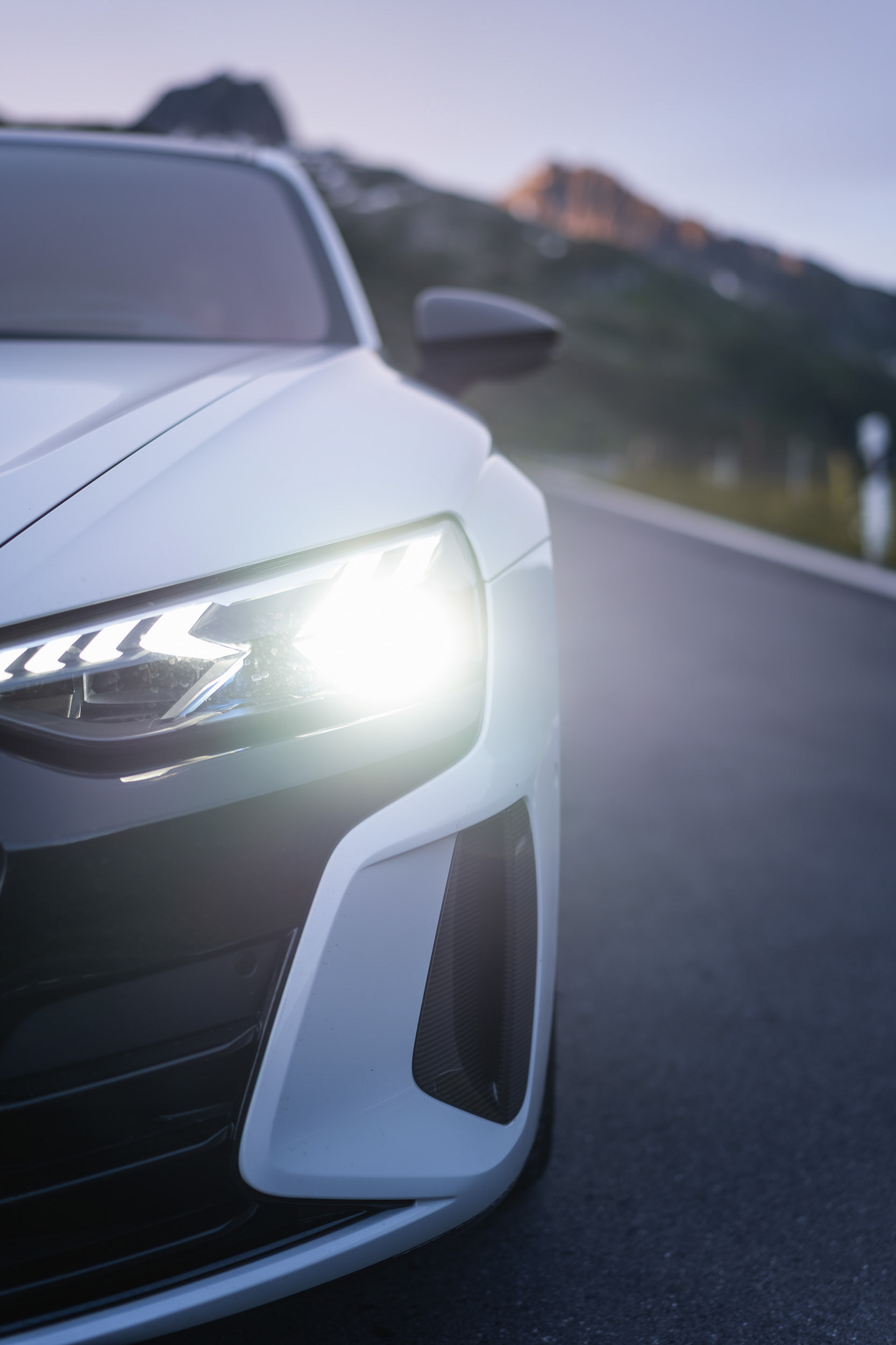 Close-up detail of the headlight in the Alps