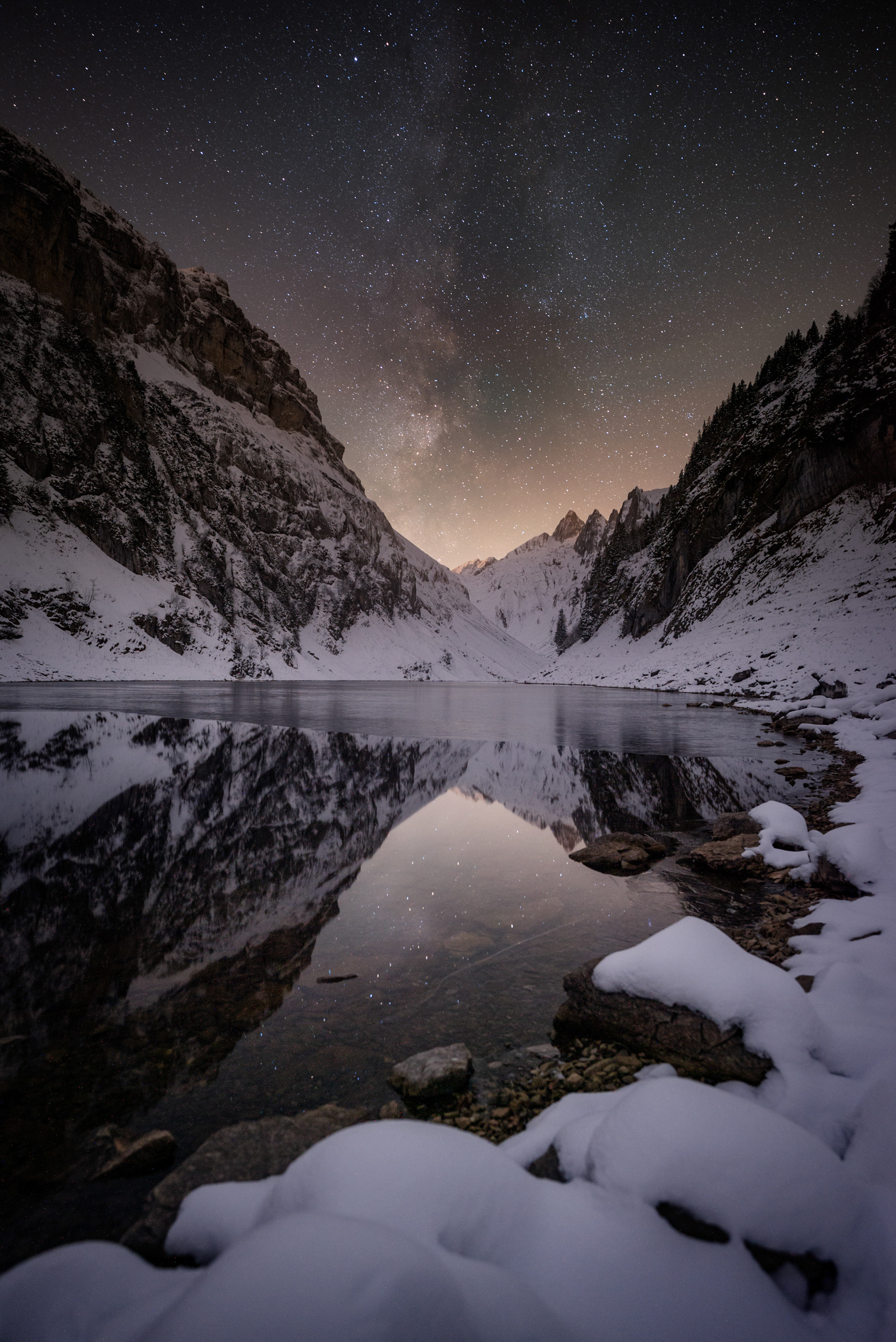 Starry Sky Over Fälensee with Leading Line