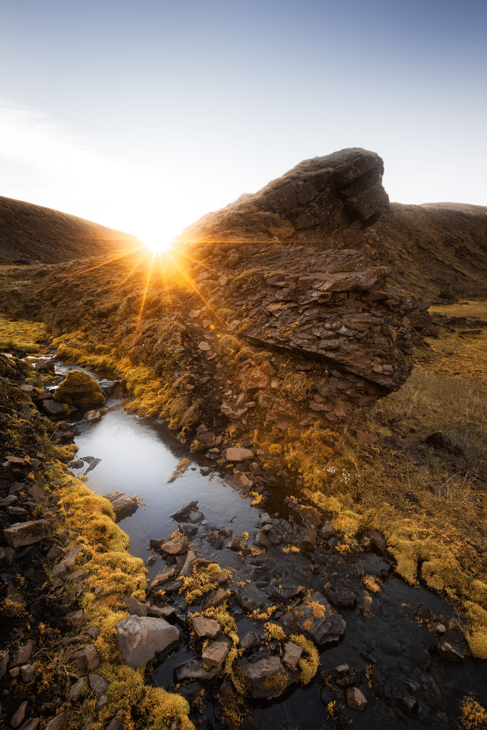 Iceland Sunset Valley with Sunstar – Golden Light Landscape