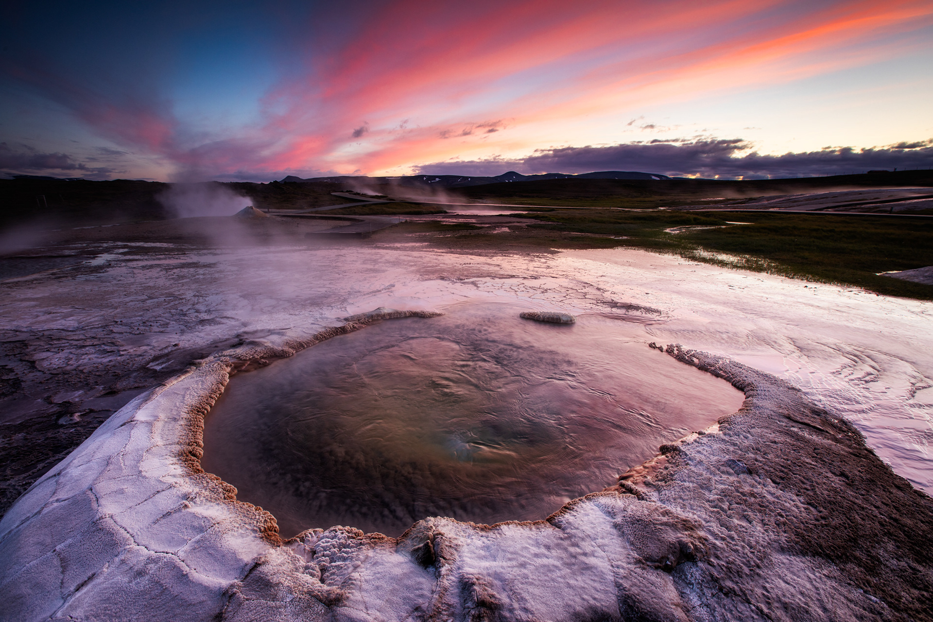 Mountain on Island at Vibrant Winter Sunset