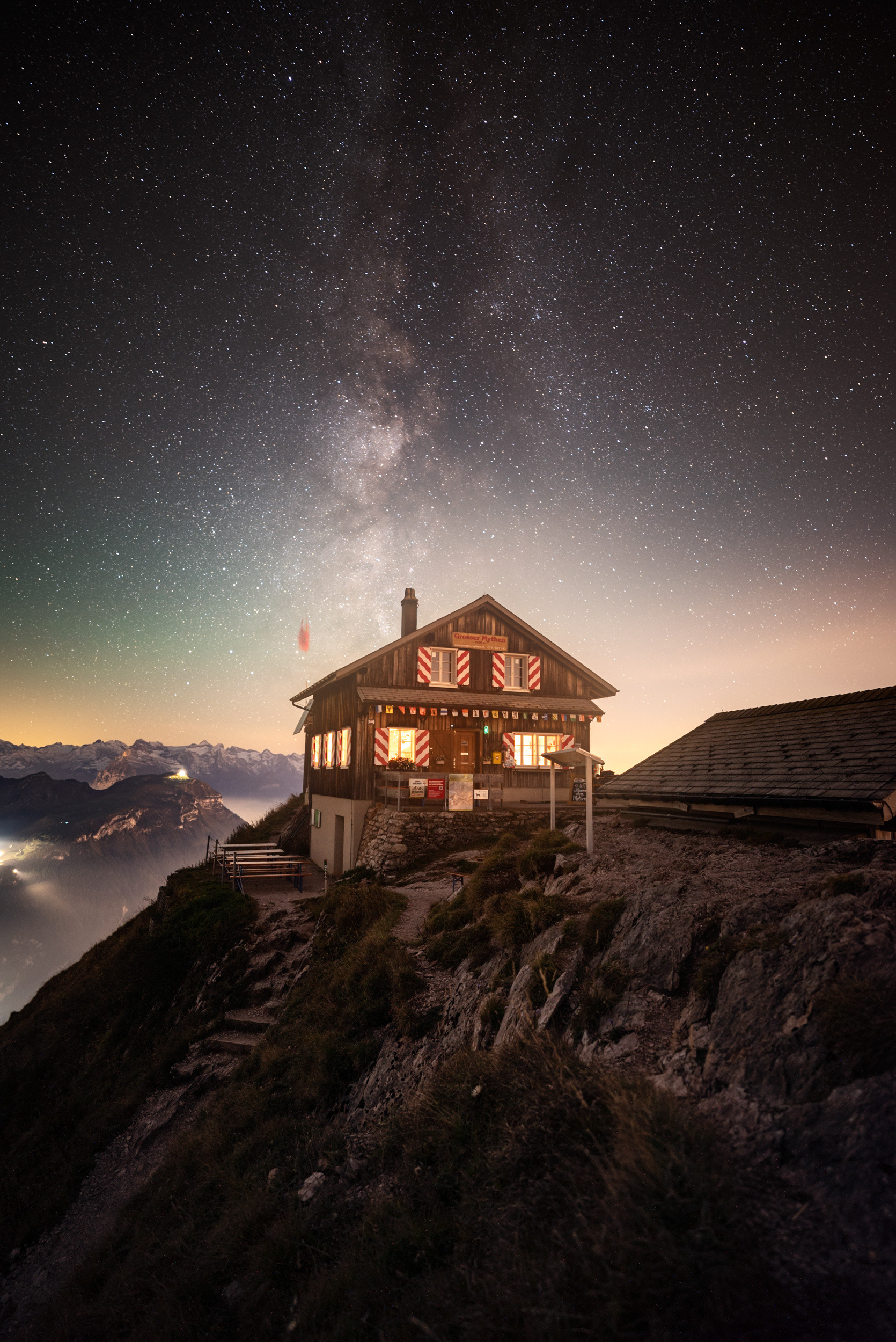 Milky Way Over Mountain Restaurant at Mythen