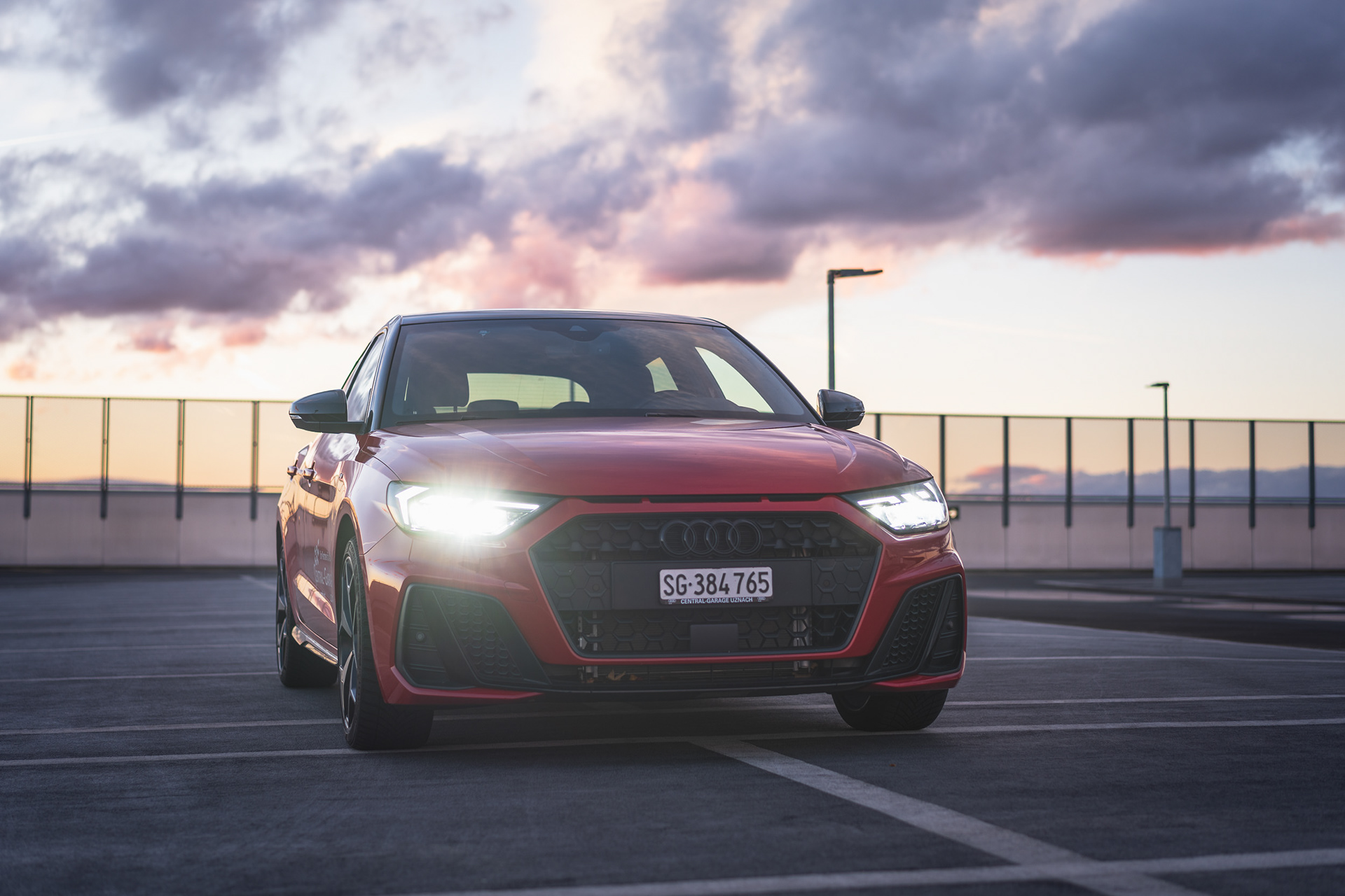 Audi A1 Sportback Front with LED Lights at Sunset