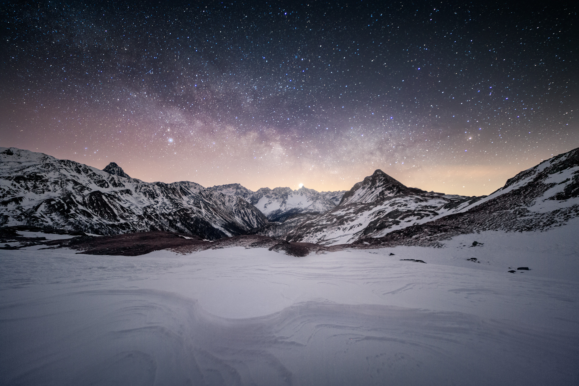 Snowy Berninapass Under the Stars