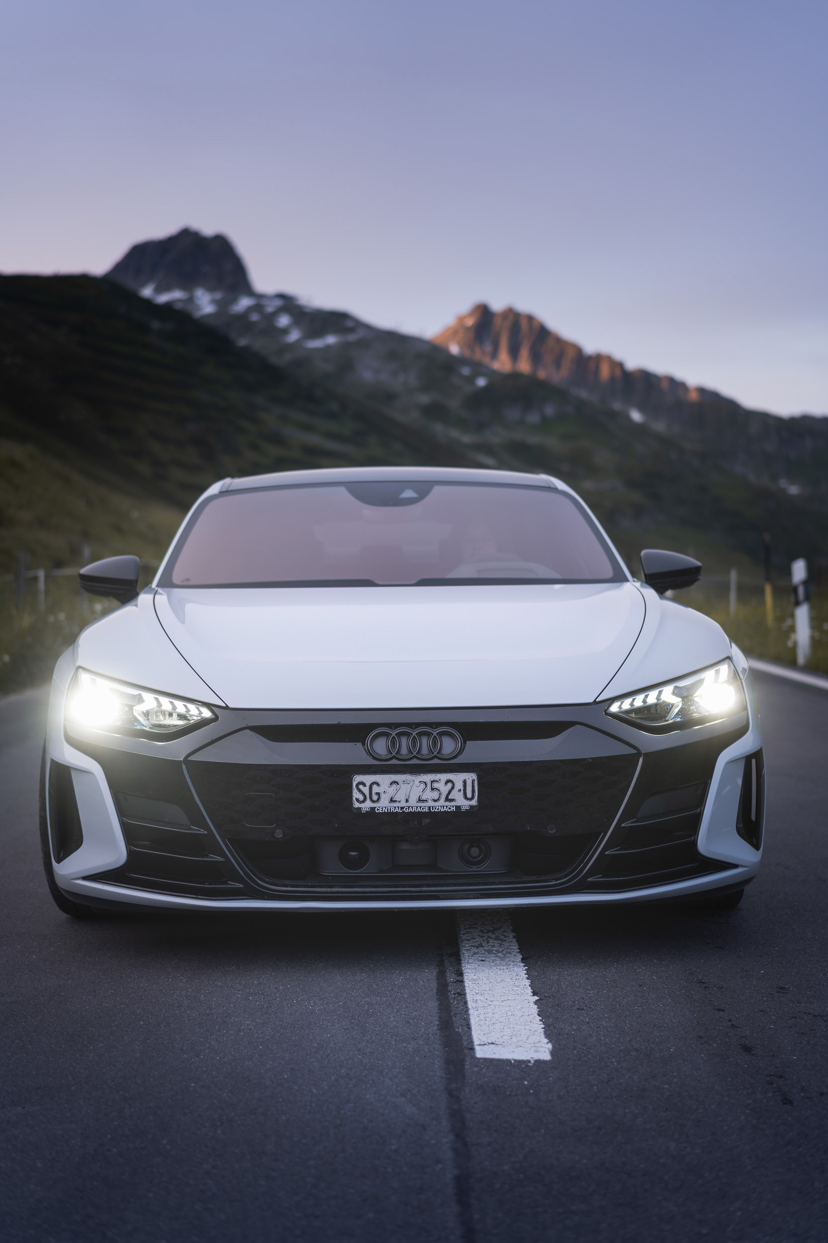 Lined up front shot in alpine dusk