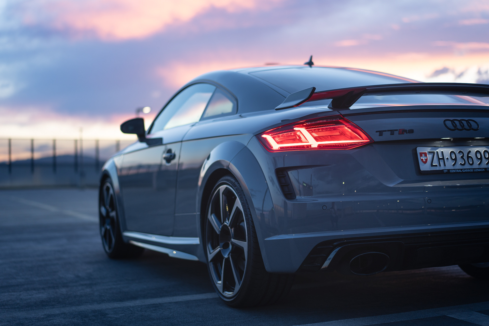 Audi TT RS Rear Three-Quarter View at Golden Hour