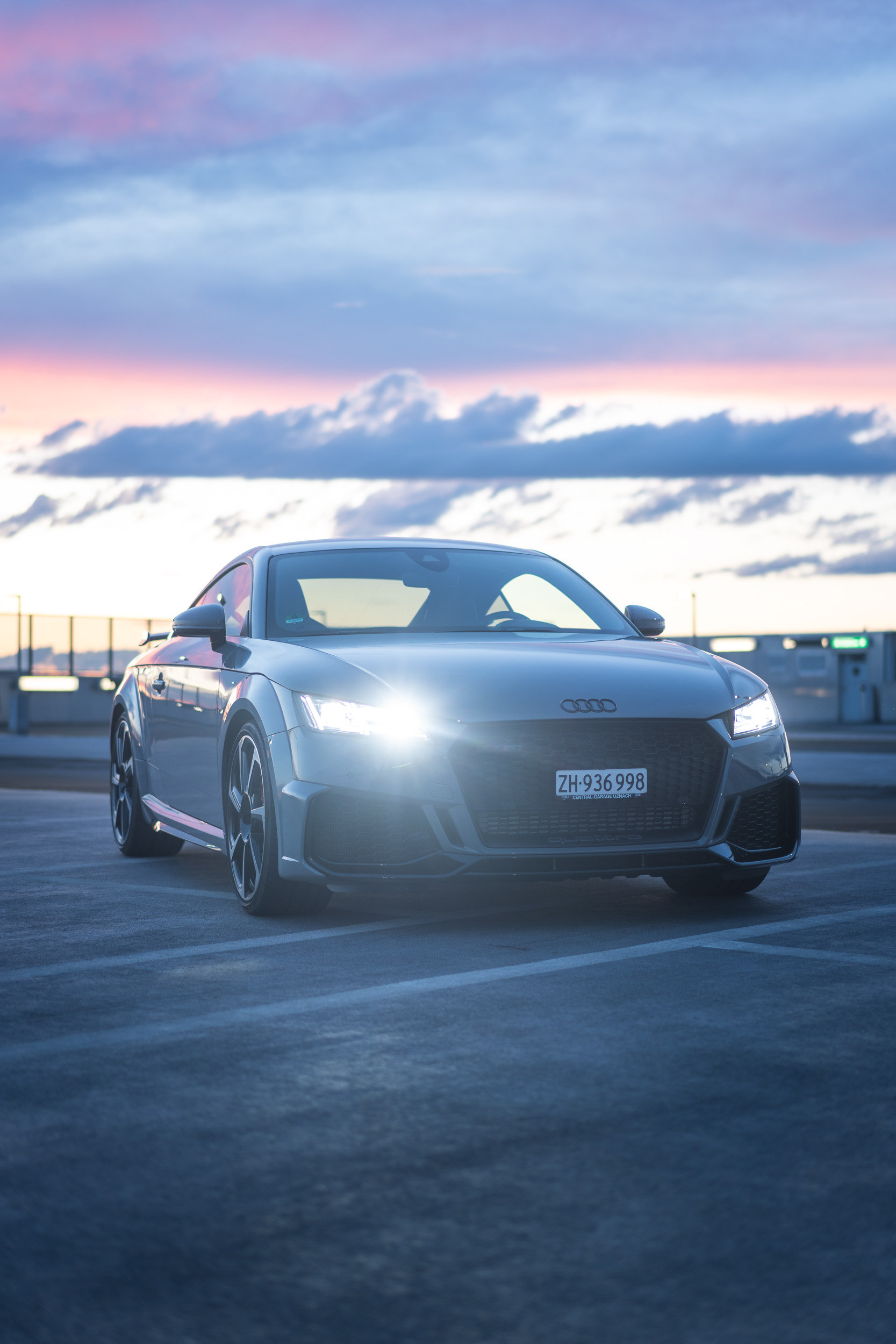 Audi TT RS Front with LED Headlights at Dusk