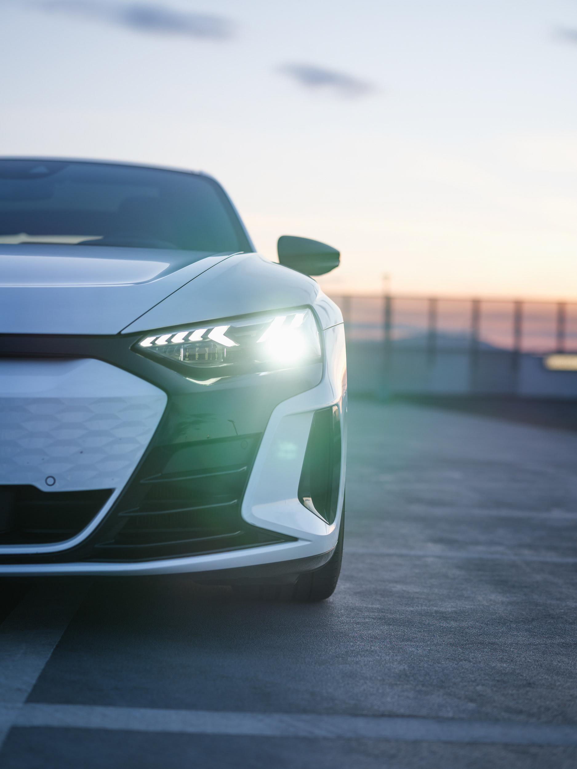 Audi e-tron GT RS LED Headlight Detail at Dusk