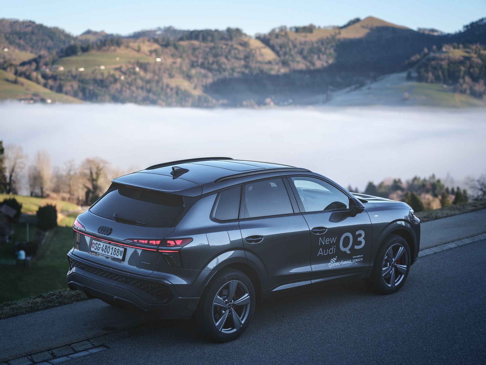 Audi Q3 Rear Side View – Sporty SUV in the Mountains