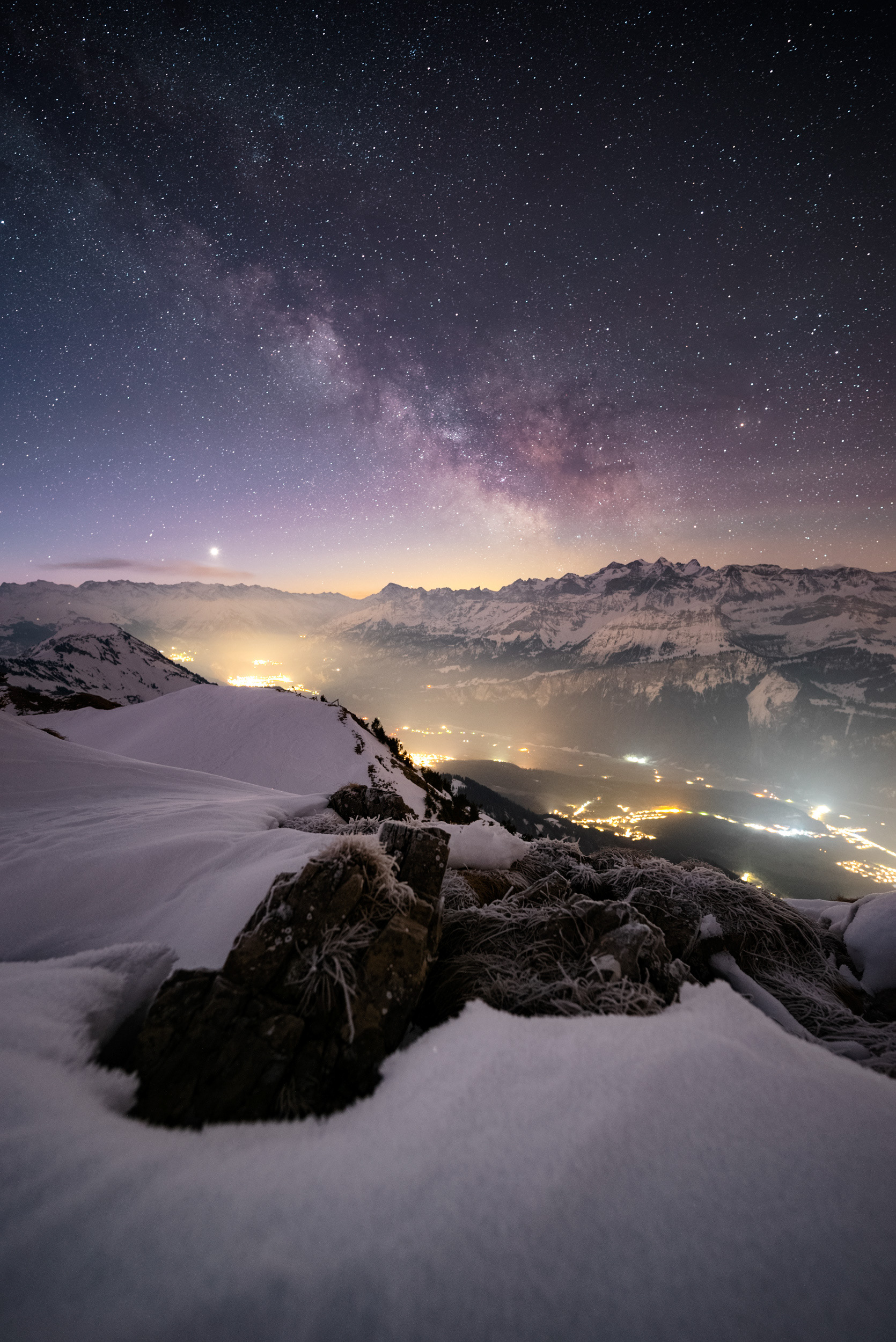 Alpine Winter Starscape with Snow