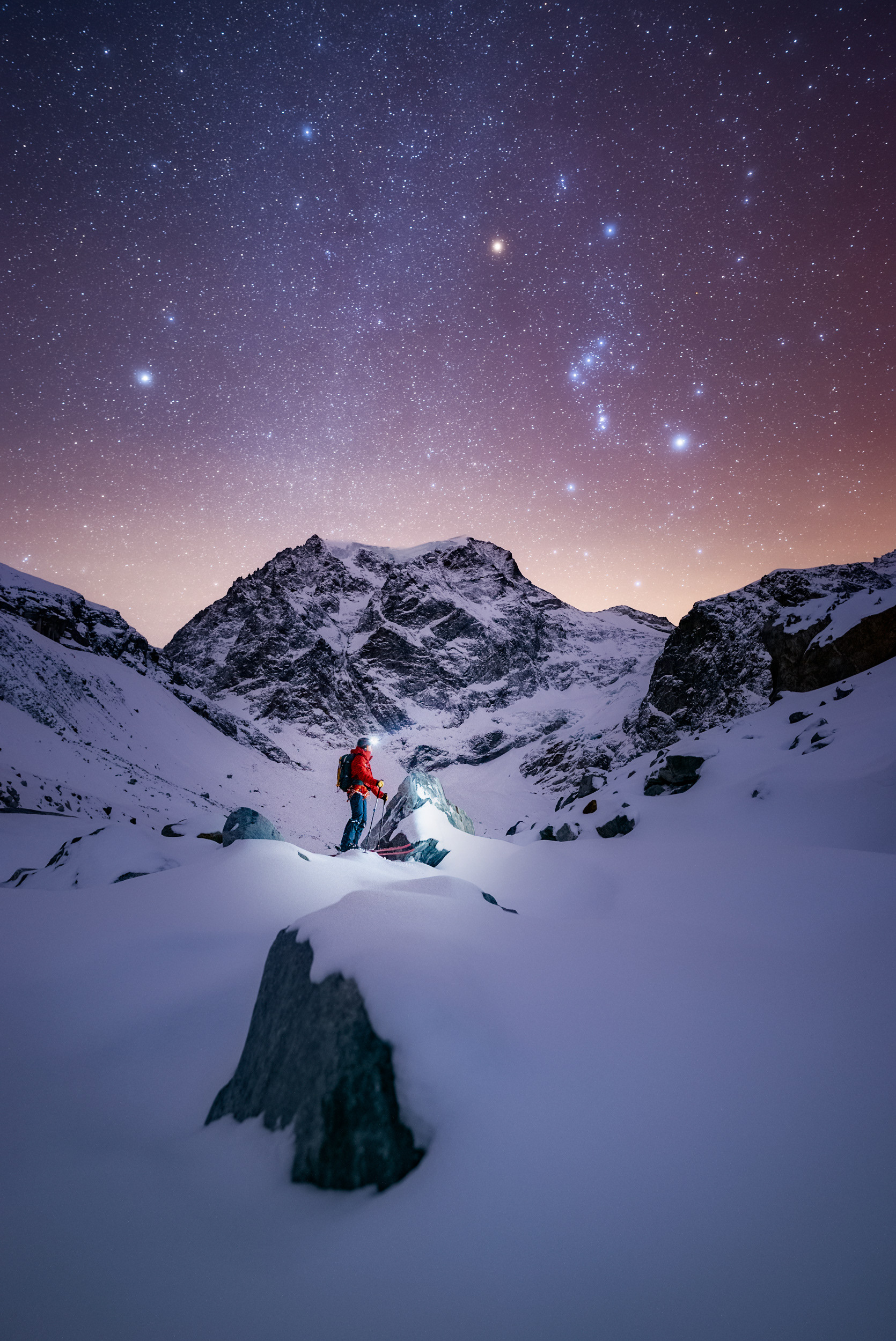 Backcountry Ski Touring Under Orion