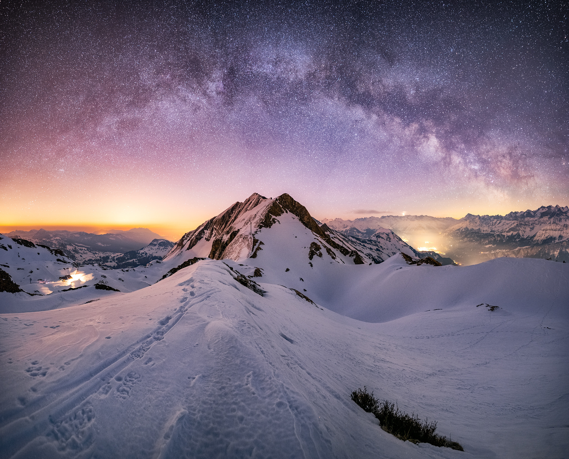 Panoramic View of the Milky Way Over Alps