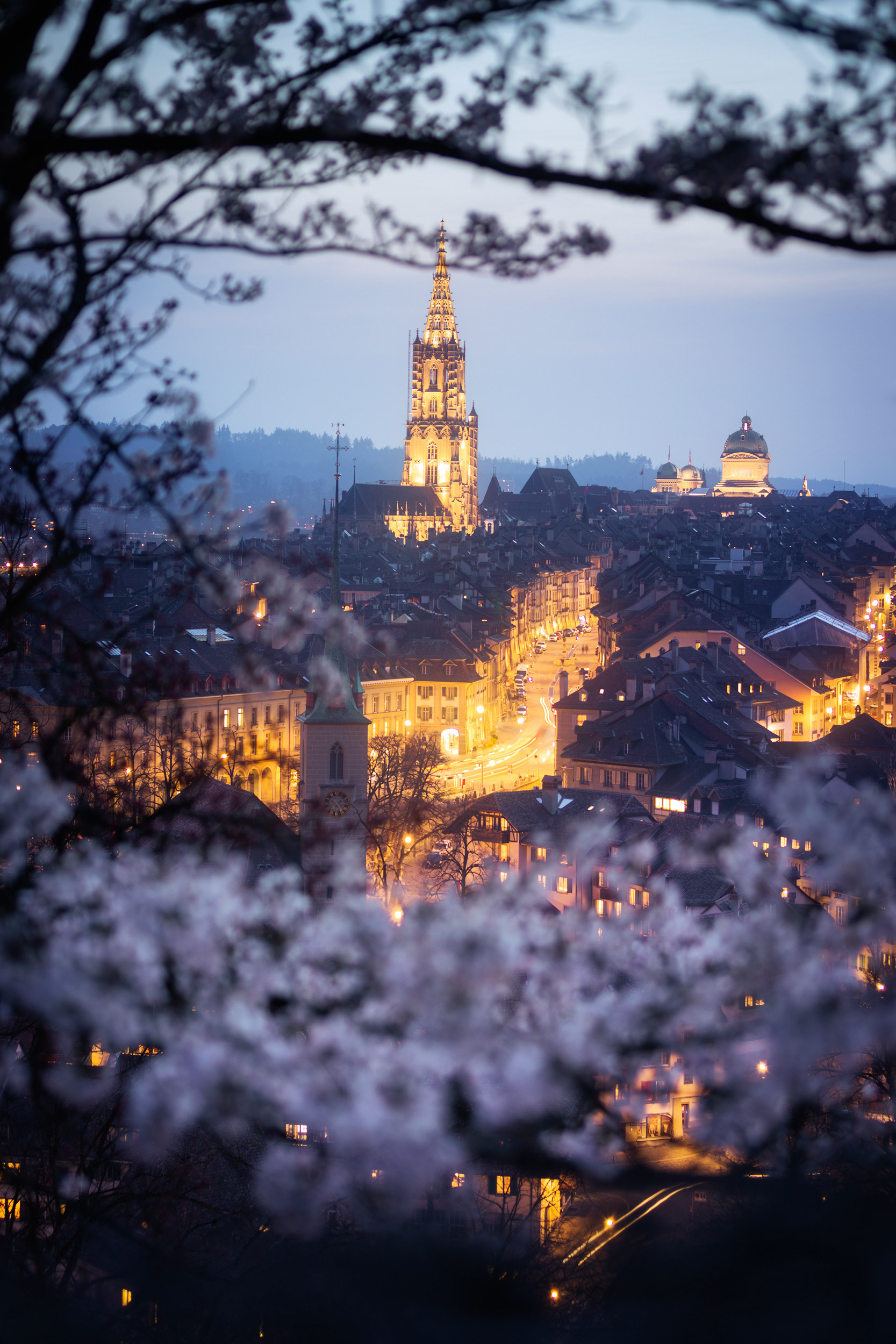Cherry Blossom Sunrise at Rosengarten, Bern – Spring in Switzerland