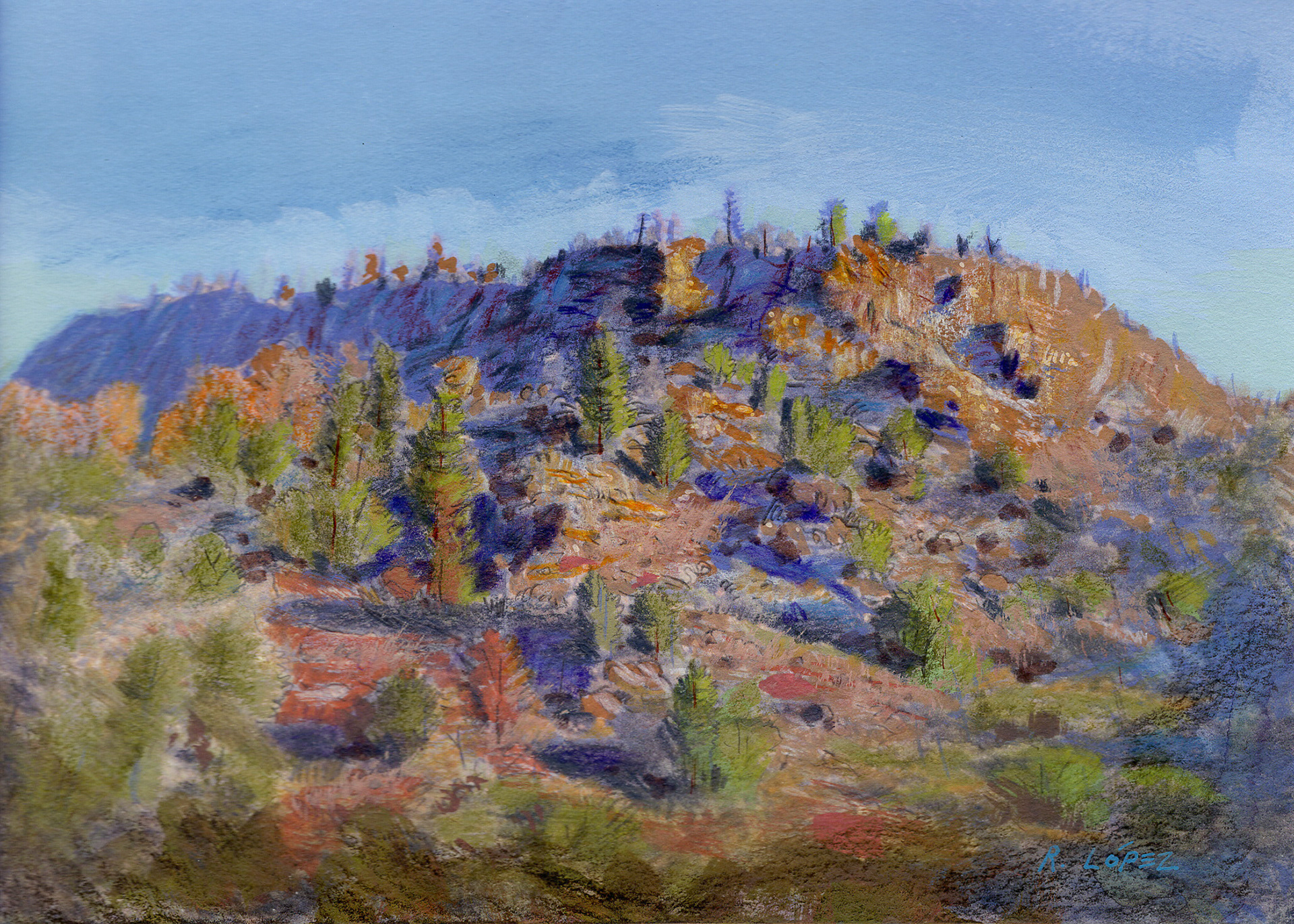 Morning View from I-70 West of Denver. Mixed Media on Digital Print. 5x7 inches.