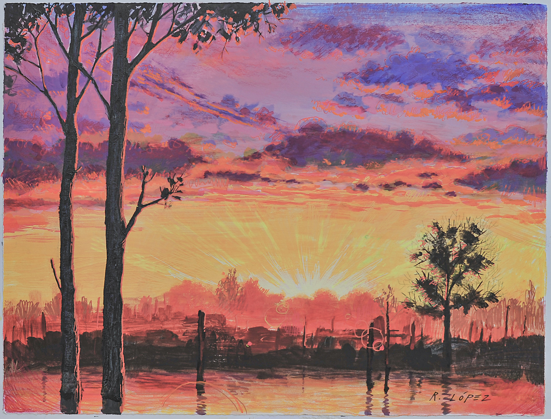 Everglades Sunset. Mixed Media.12x16 inches.