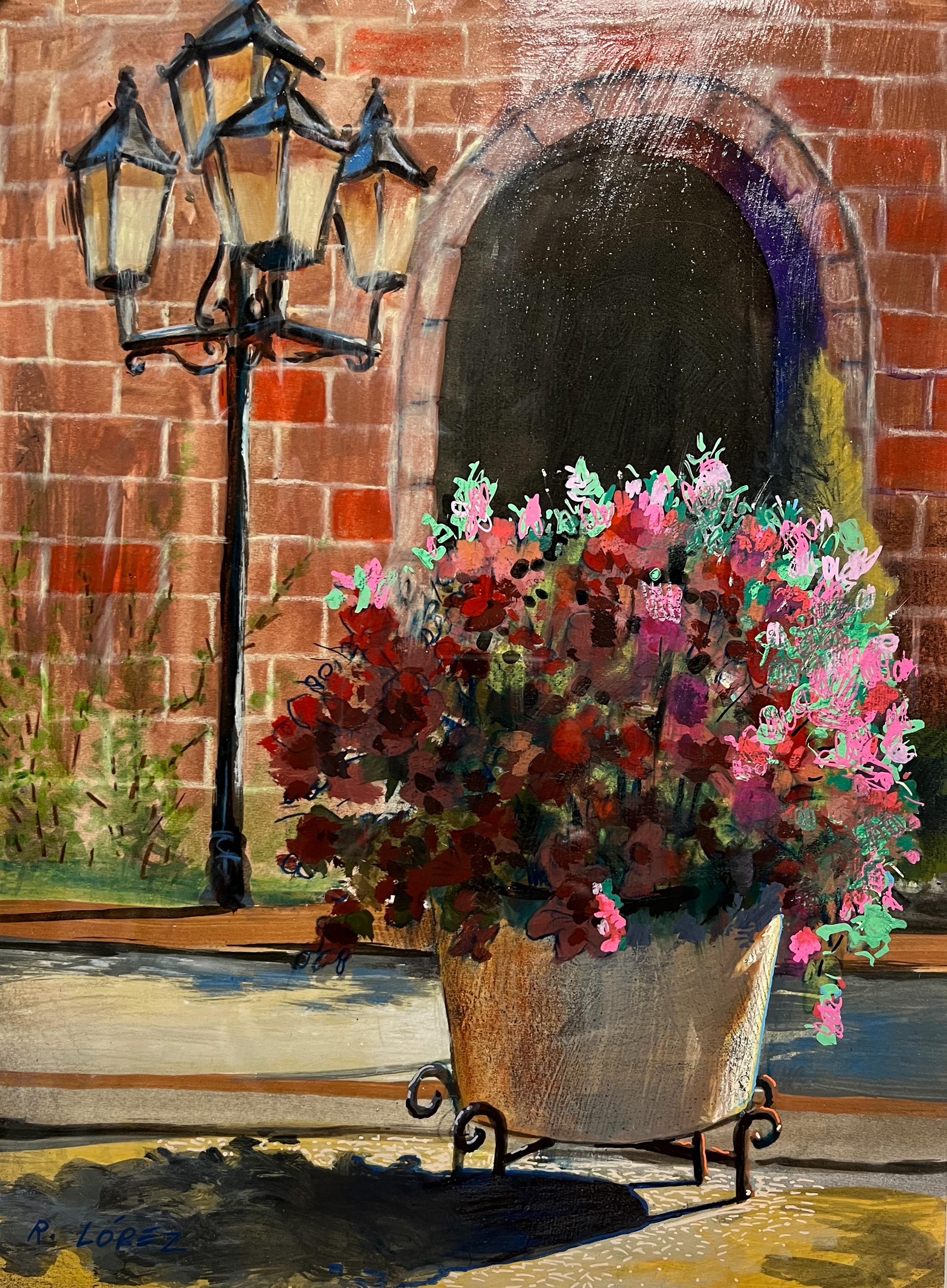 Bougainvillea in Santo Domingo, DR. Acrylic and Mixed Media. 10x8 inches.
