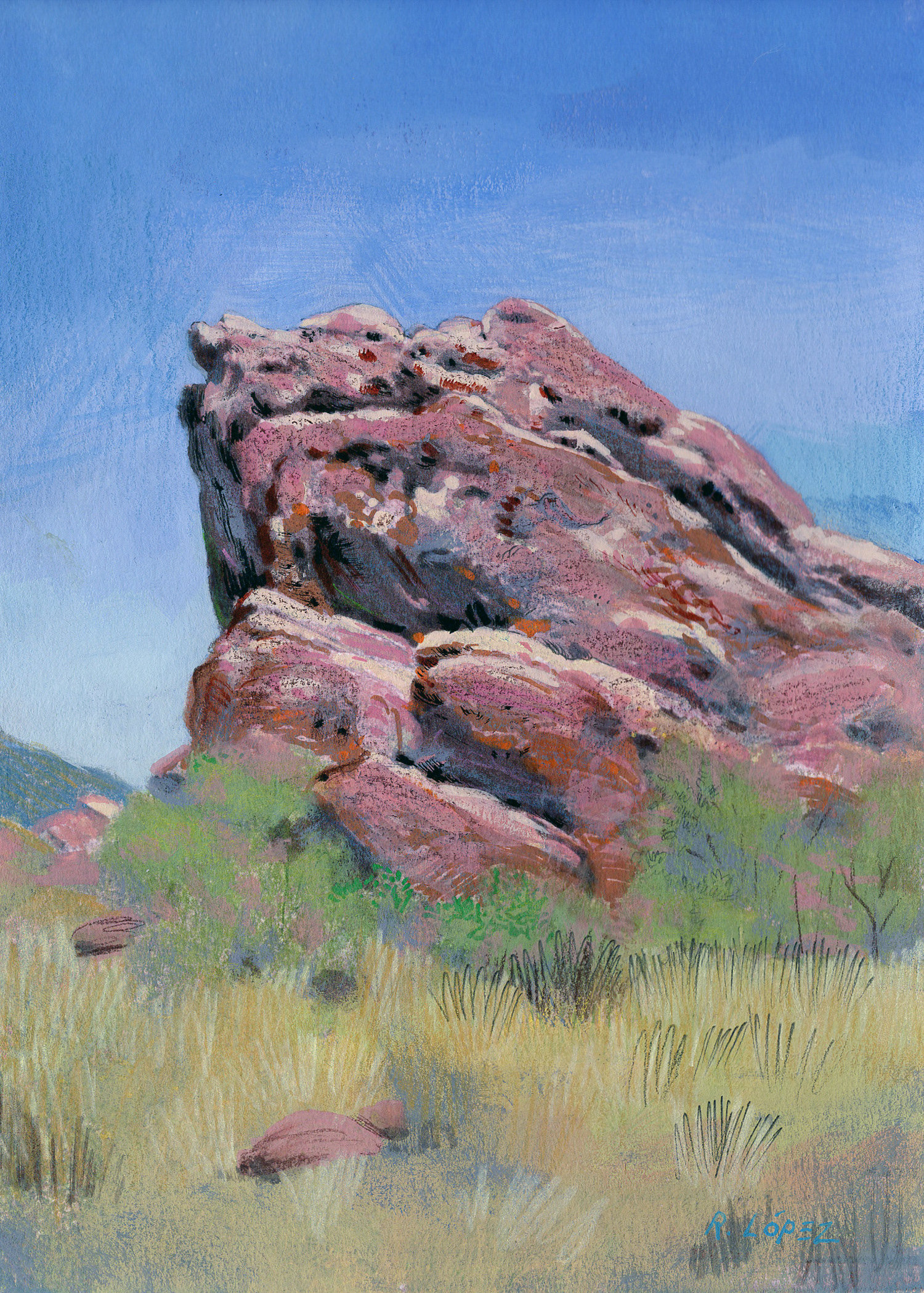 Red Rocks No. 1. Mixed Media on Digital Print. 7x5 inches.