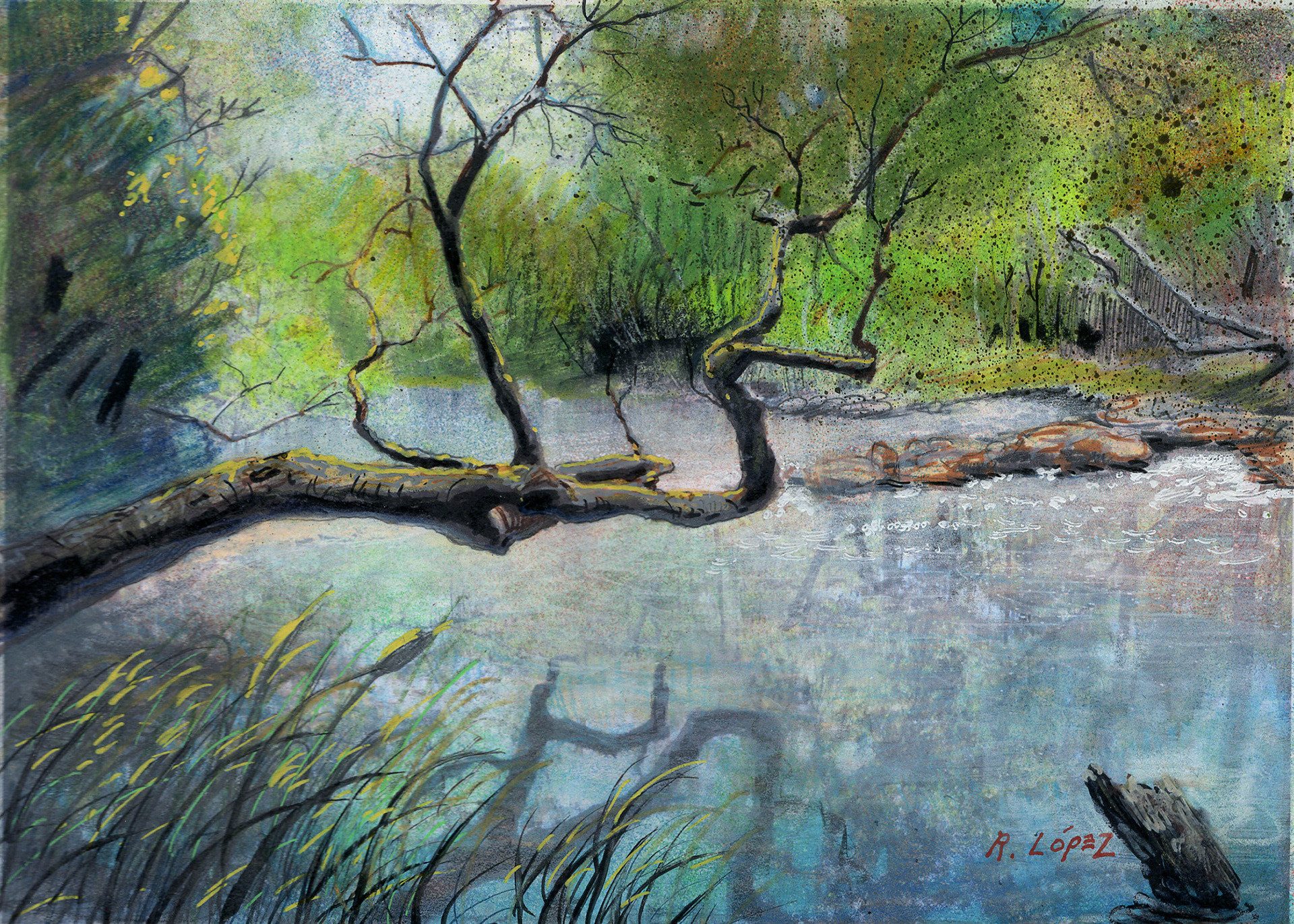 Santa Fe River in O'Leno State Park. Mixed Media on Digital Print. 5x7 inches.