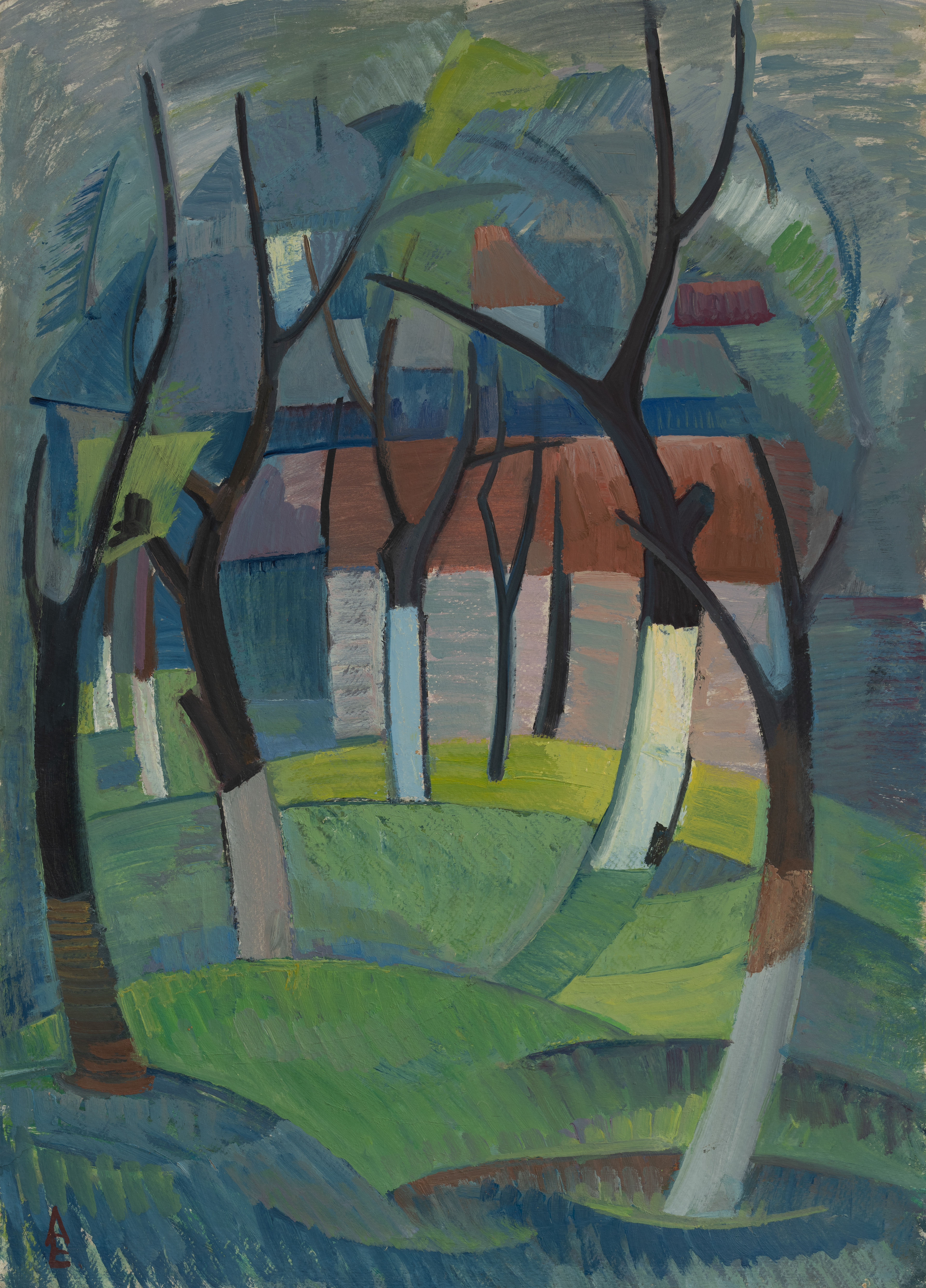 Emilia Apostolescu - Livada primăverii - ulei pe carton, 51x71 cm