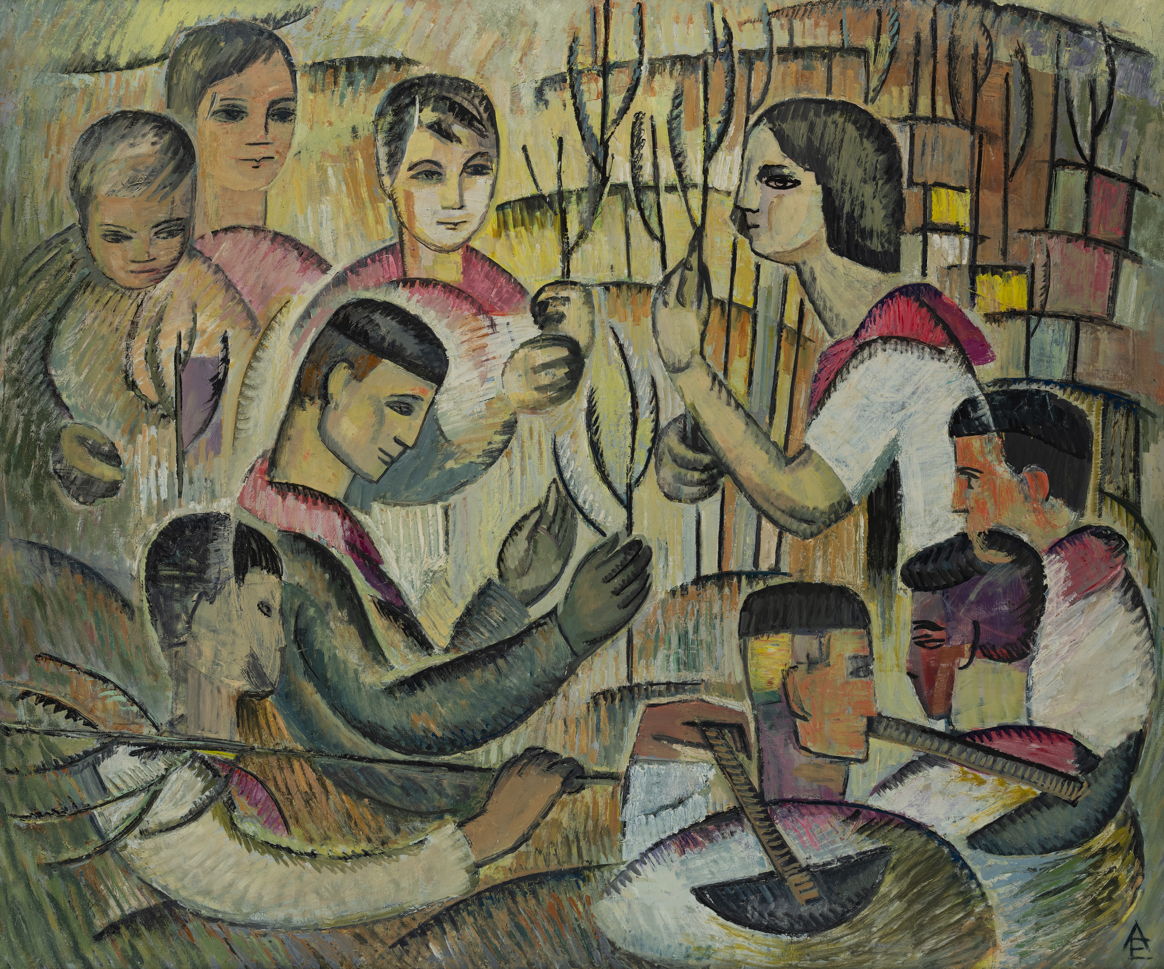 Emilia Apostolescu - Săditul Pomilor - ulei pe pânză, 155.5x130.5 cm