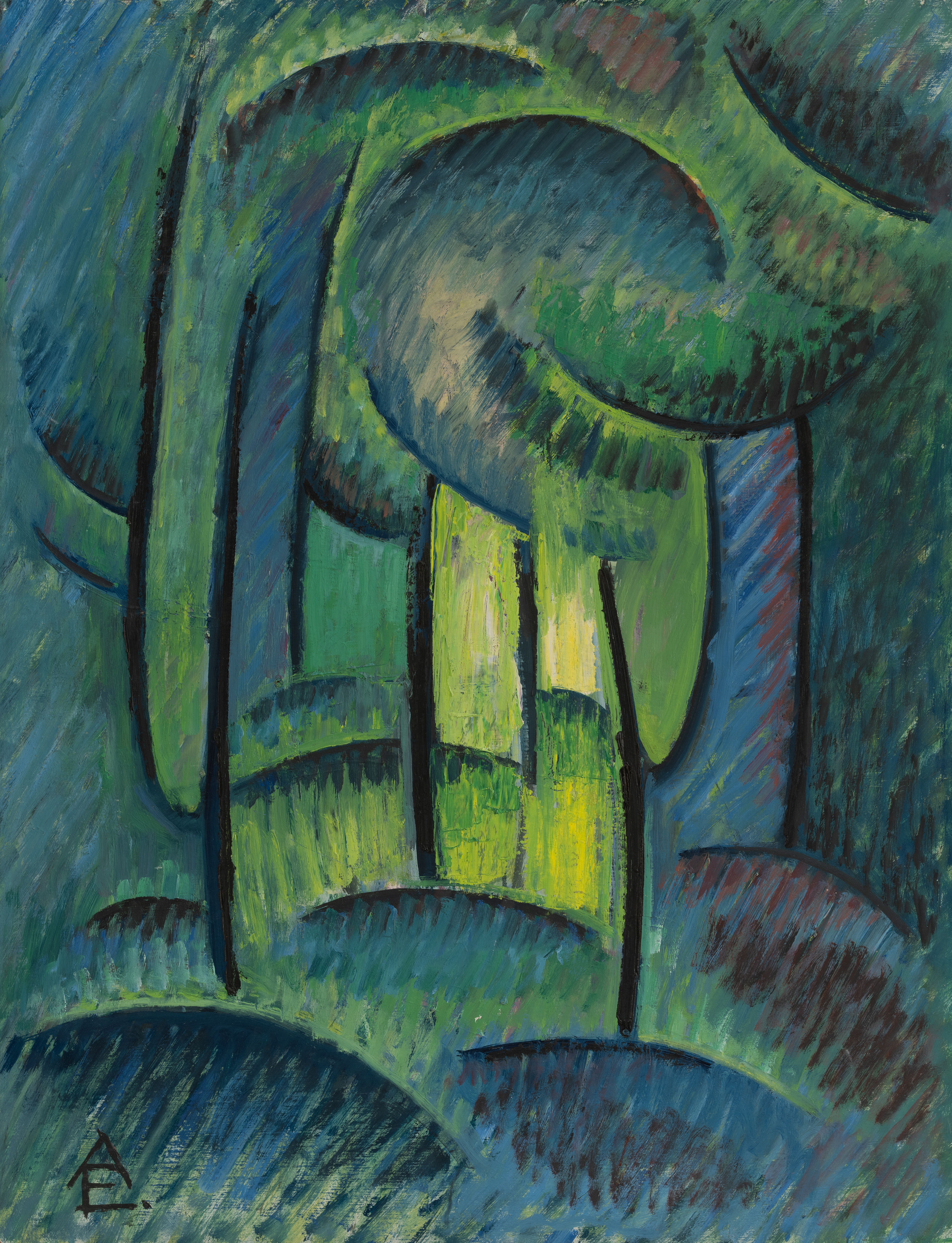 Emilia Apostolescu - Pădure - ulei pe carton, 51x65 cm