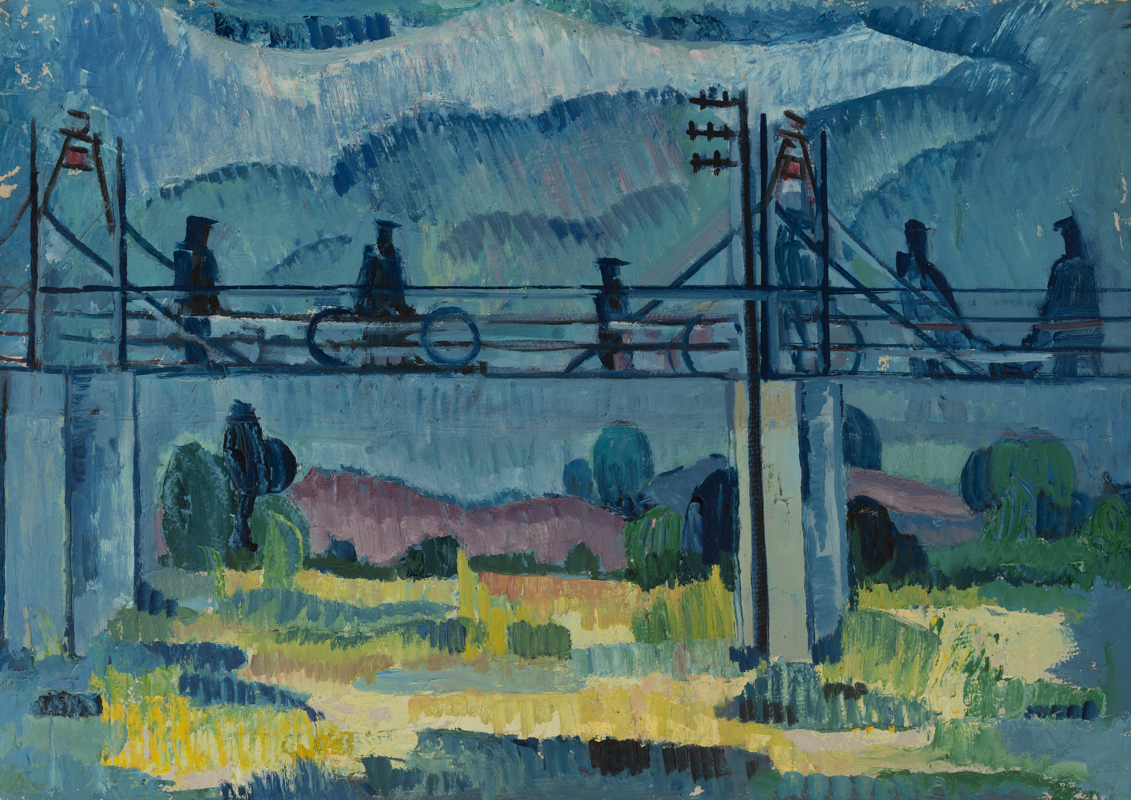 Emilia Apostolescu - Între sat și oraș - ulei pe carton, 71.2x51 cm