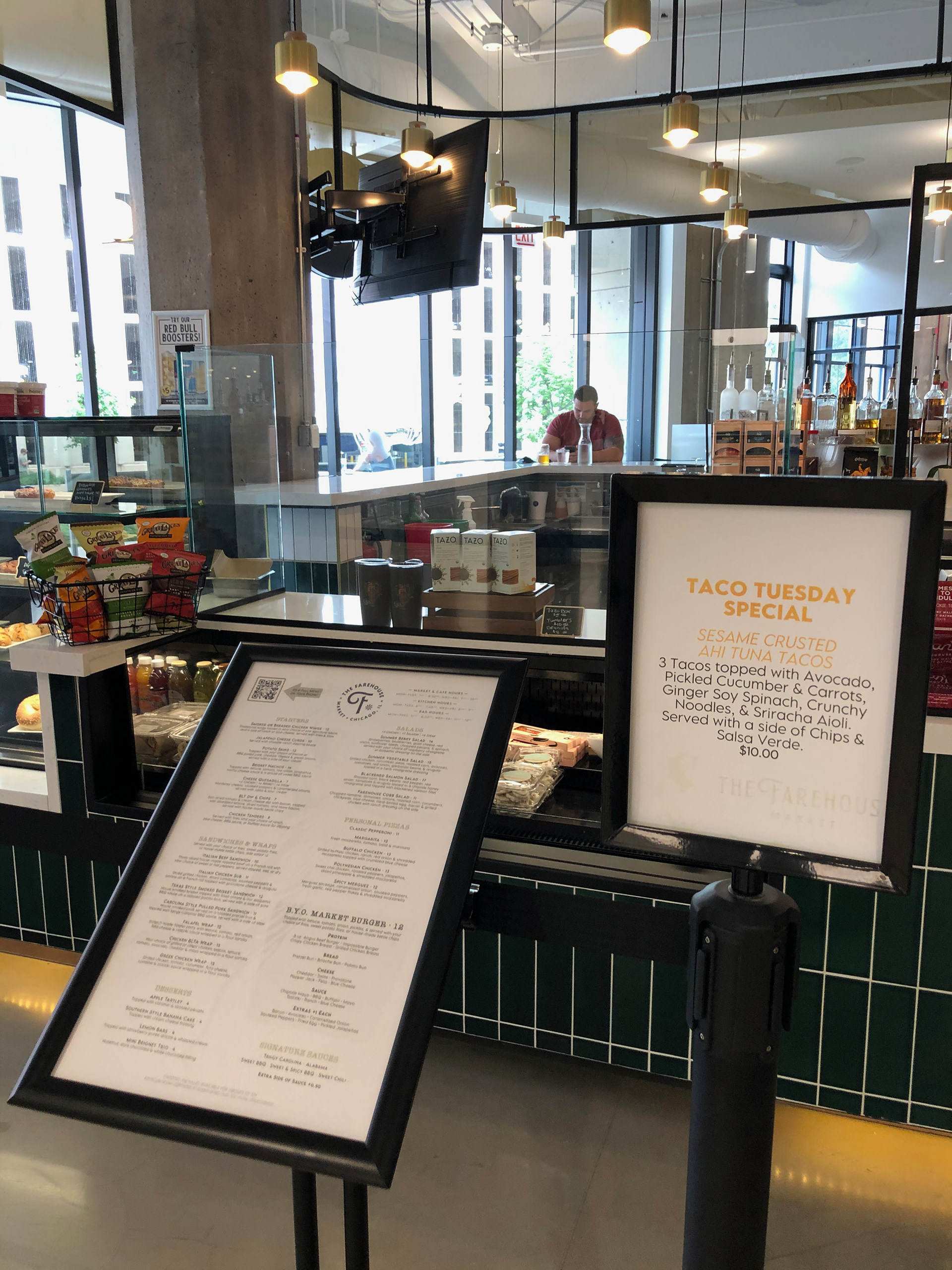 Menu on queueing stanchion