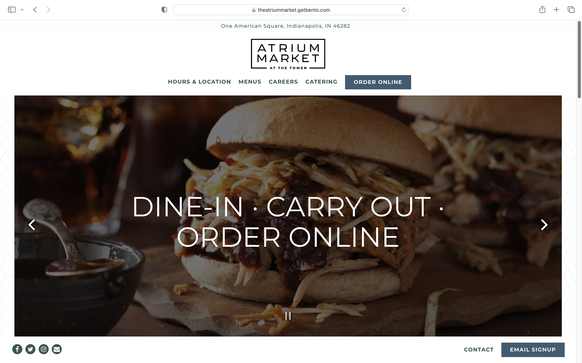Home page, above the fold