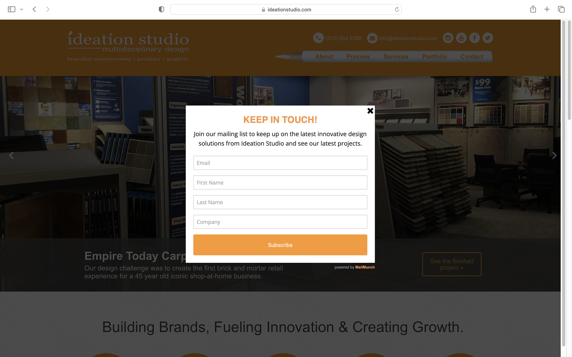Email list pop-up notification that integrates with ISI's Mail Munch account to make sending out announcements easy