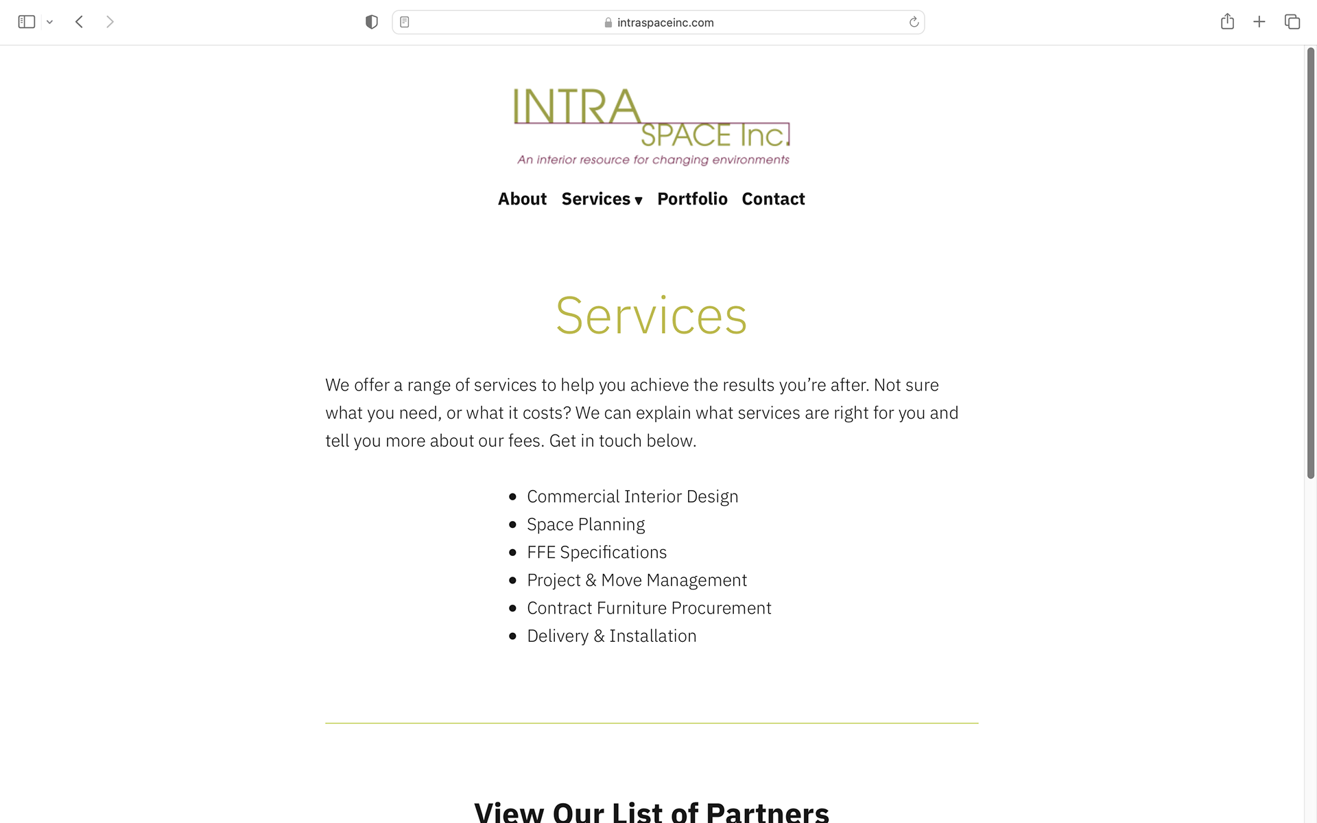 Services page, above the fold