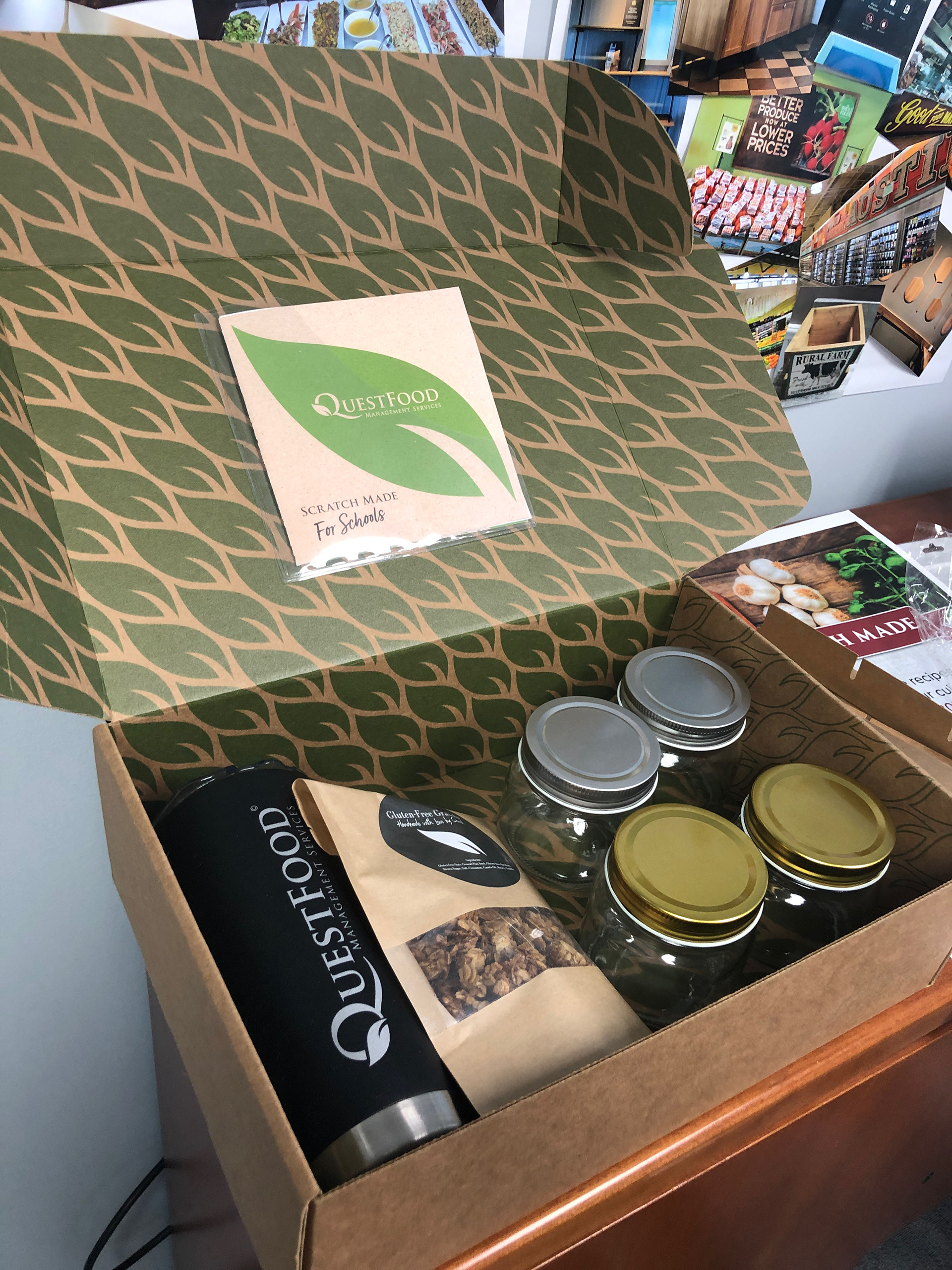 This photo shows a "meal kit mock-up" including our sales booklet on the inside of the box top.