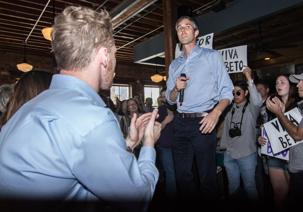 Beto O'Rourke speaks during a meet and greet at Natty Greene's Pub in Greensboro.