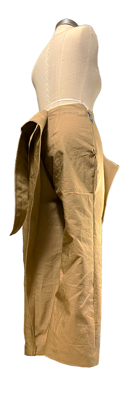 3/4 Rear view; Zipper closure side seam unwrapped.